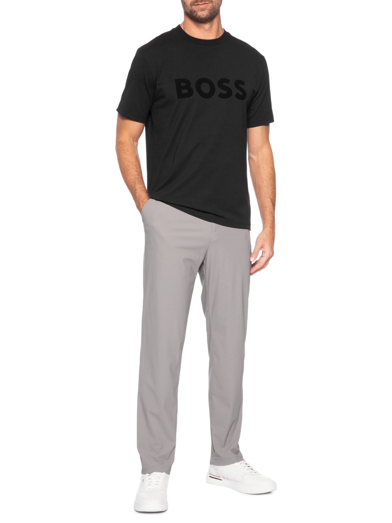Camiseta Masculina Relaxed Fit Stretch Cotton Ts Iconic Logo Preto Boss
