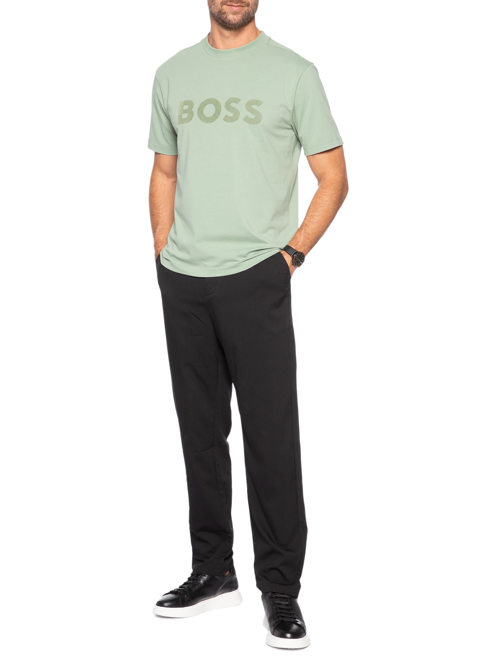 Camiseta Masculina Relaxed Fit Stretch Cotton Ts Iconic Logo Verde Boss