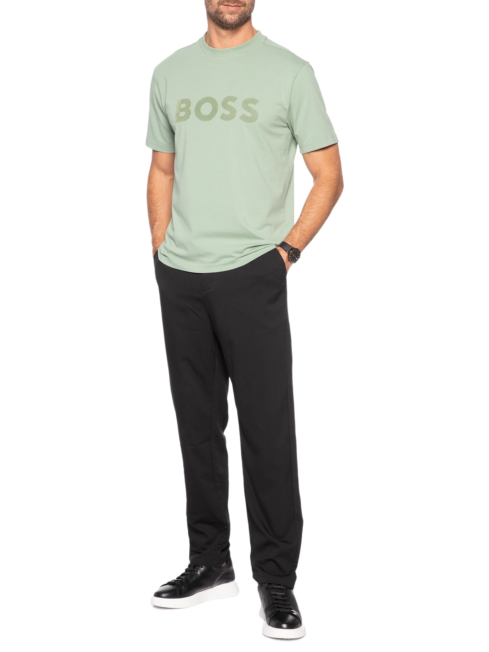 Camiseta Masculina Relaxed Fit Stretch Cotton Ts Iconic Logo Verde Boss