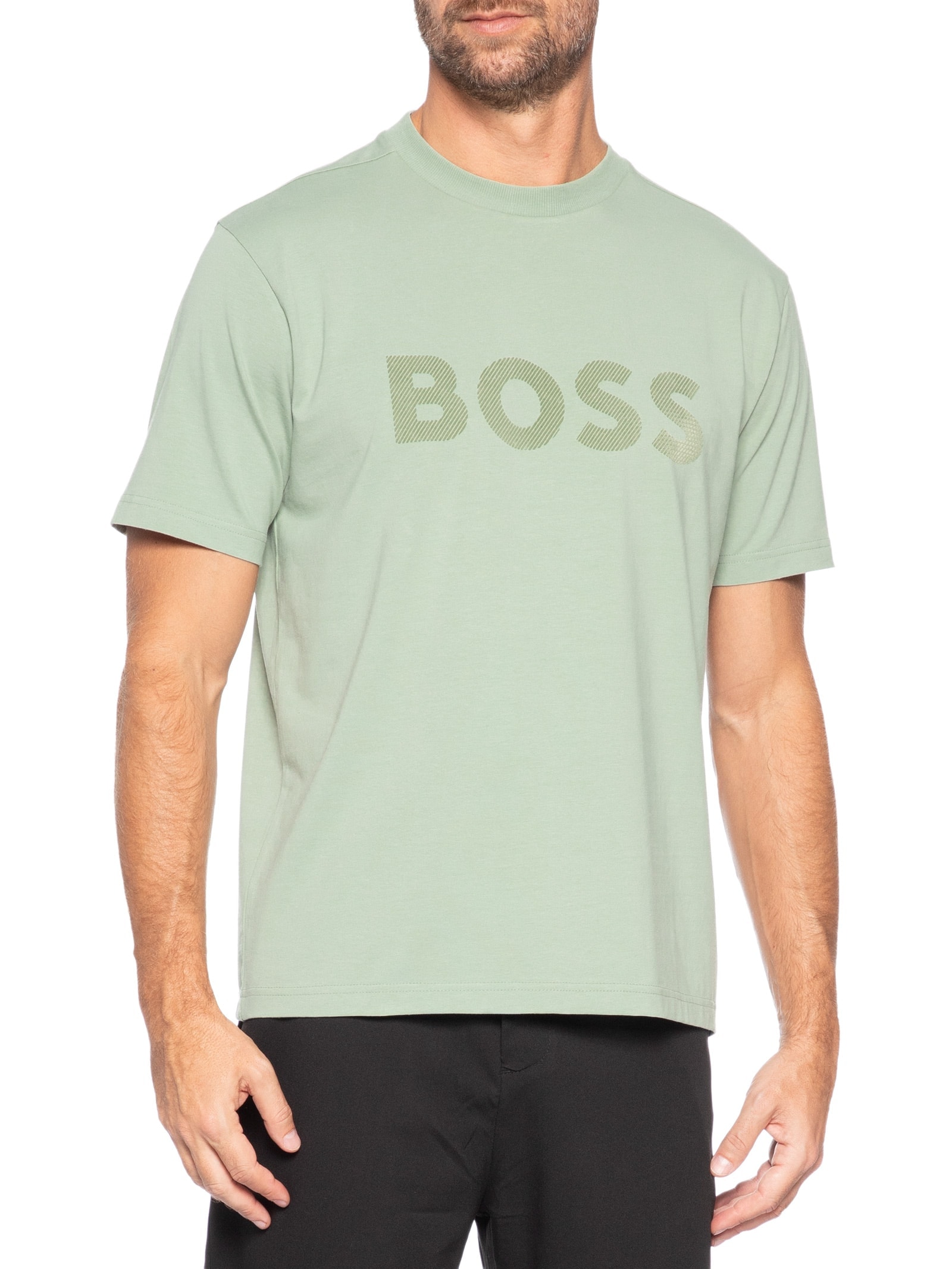 Camiseta Masculina Relaxed Fit Stretch Cotton Ts Iconic Logo Verde Boss