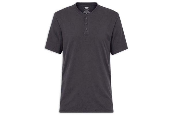 Camiseta Masculina Relaxed Fit Ventura Henley - Preto
