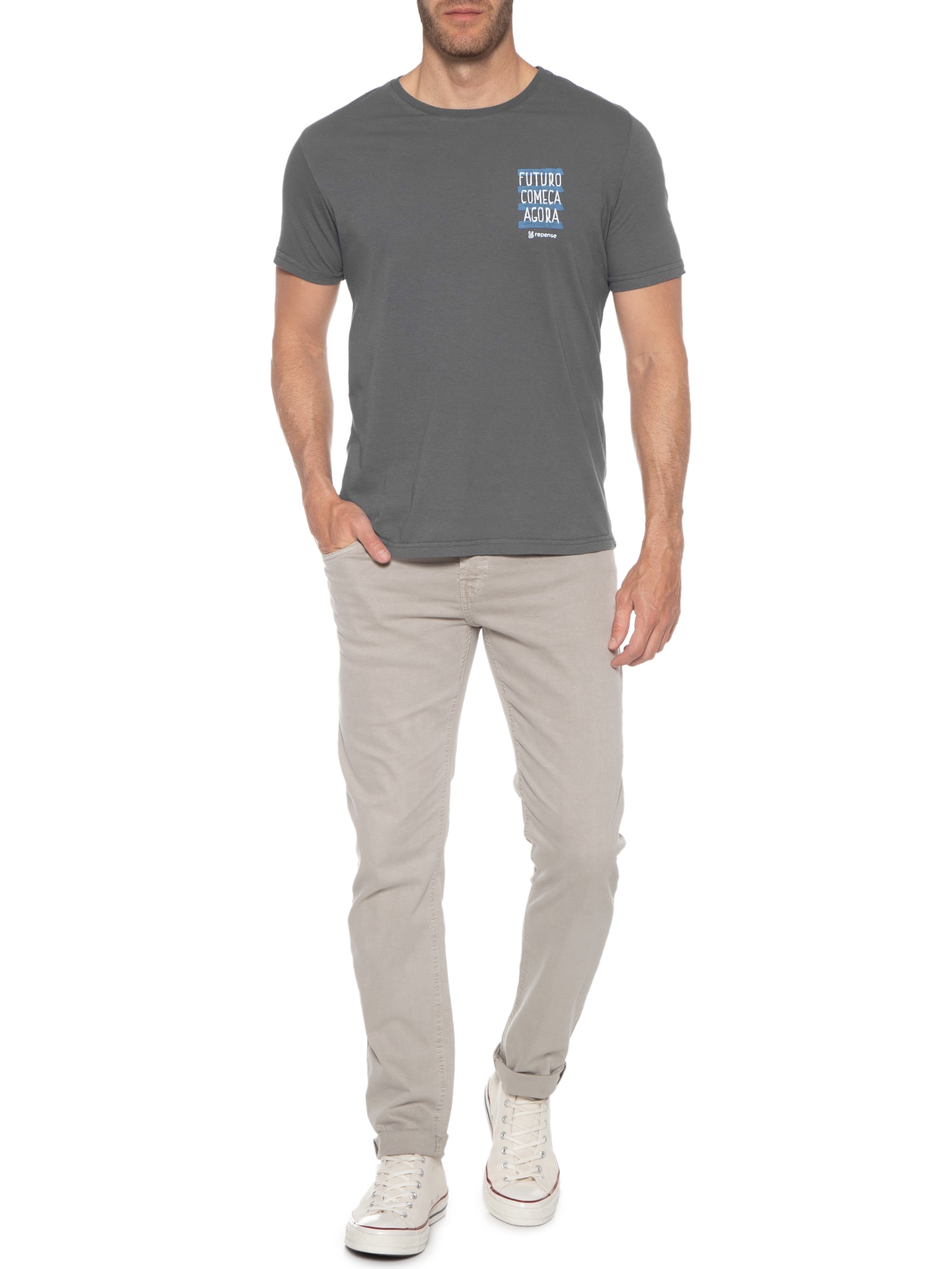 Camiseta Masculina Repense No Ombro Cinza King&joe