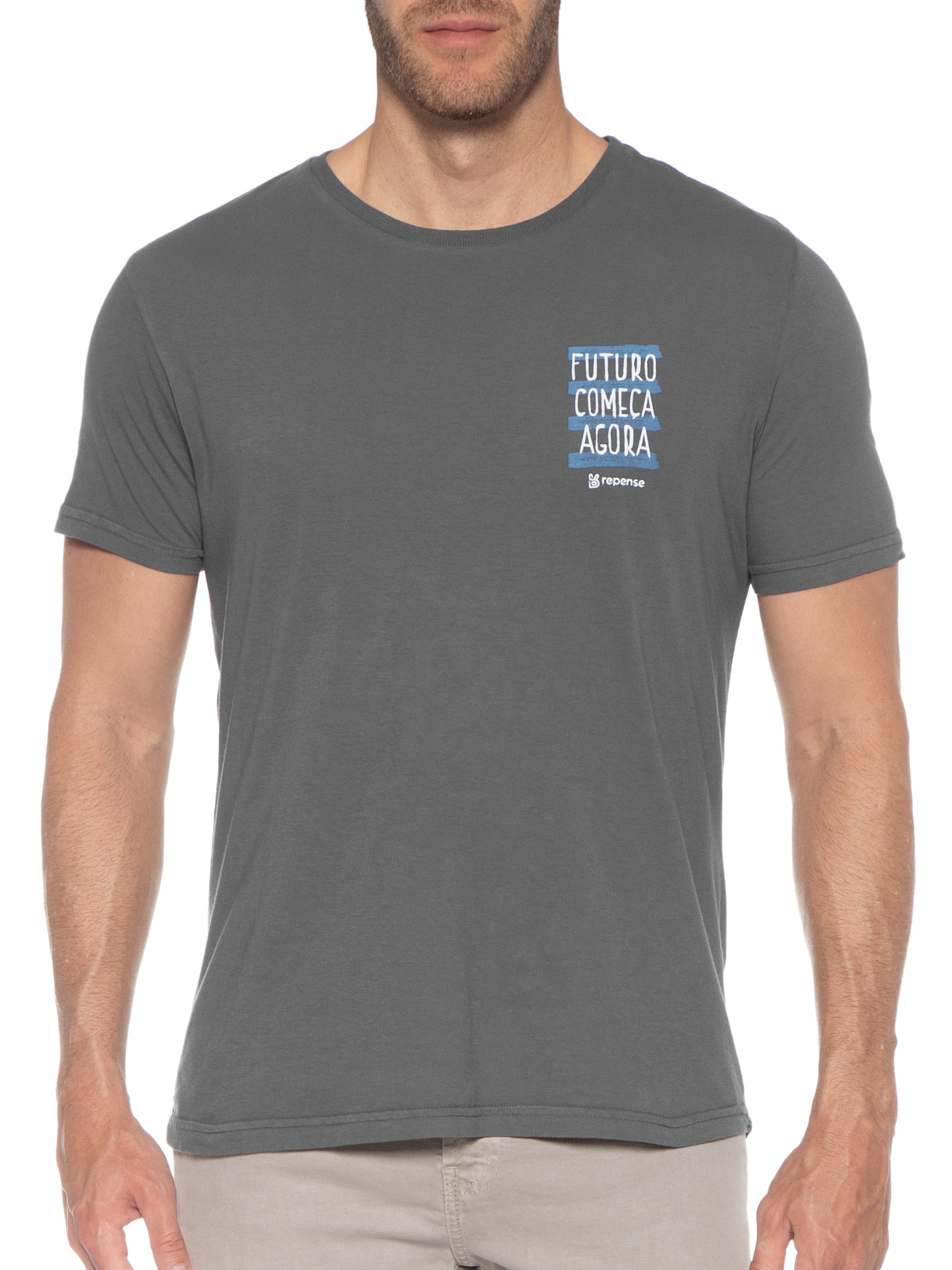 Camiseta Masculina Repense No Ombro Cinza King&joe