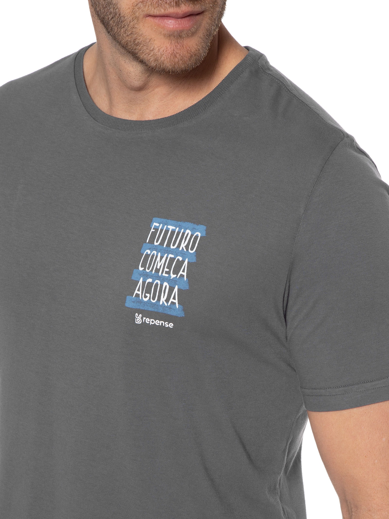 Camiseta Masculina Repense No Ombro Cinza King&joe