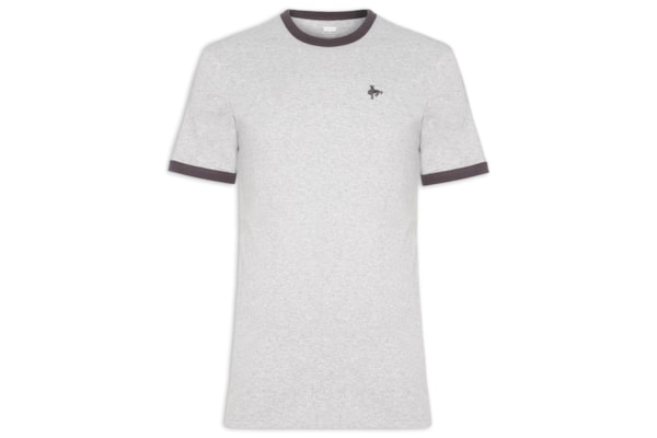 Camiseta Masculina Retro Embroidered Ringer Neck - Cinza