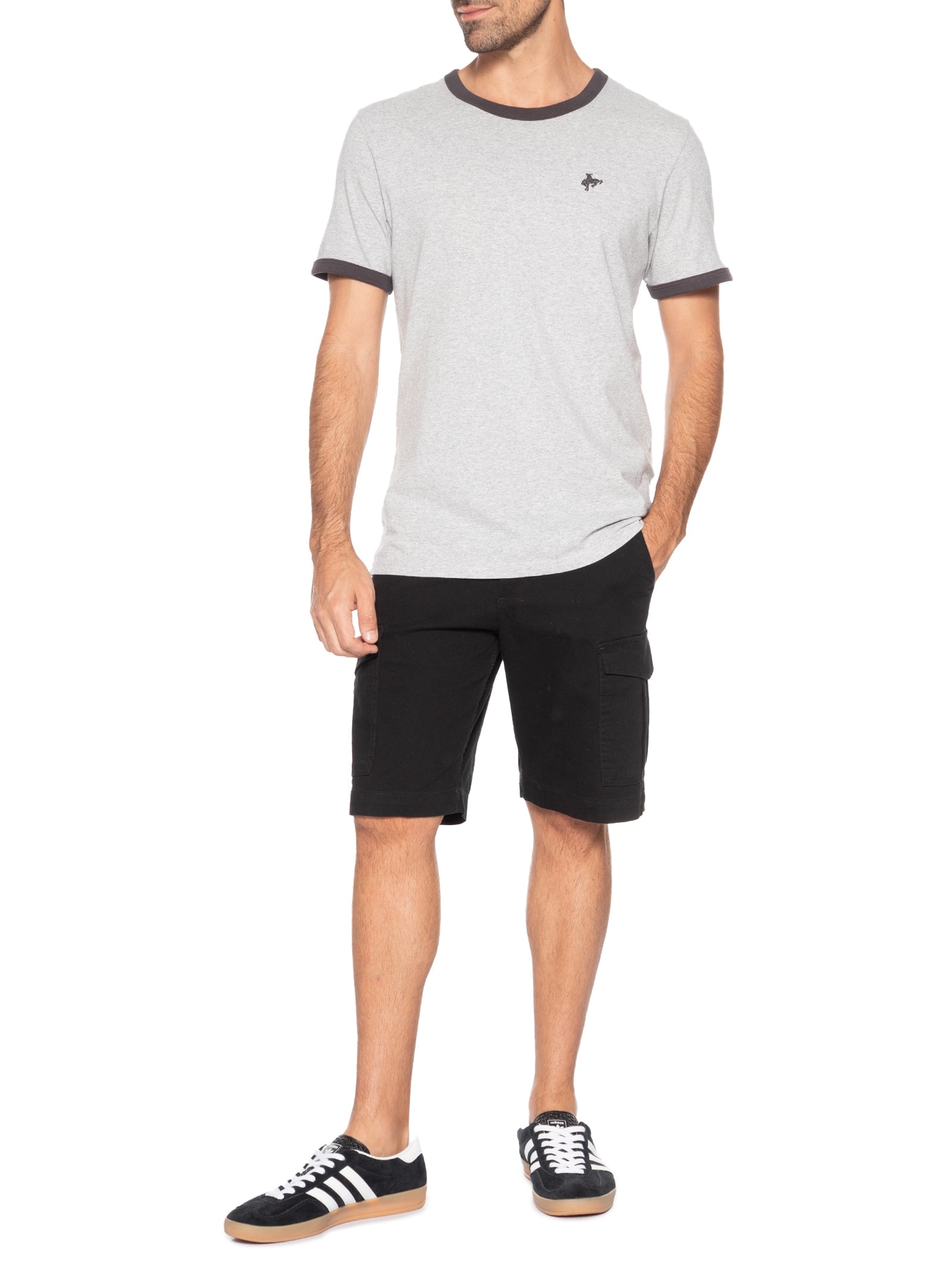 Camiseta Masculina Retro Embroidered Ringer Neck Cinza Levi's