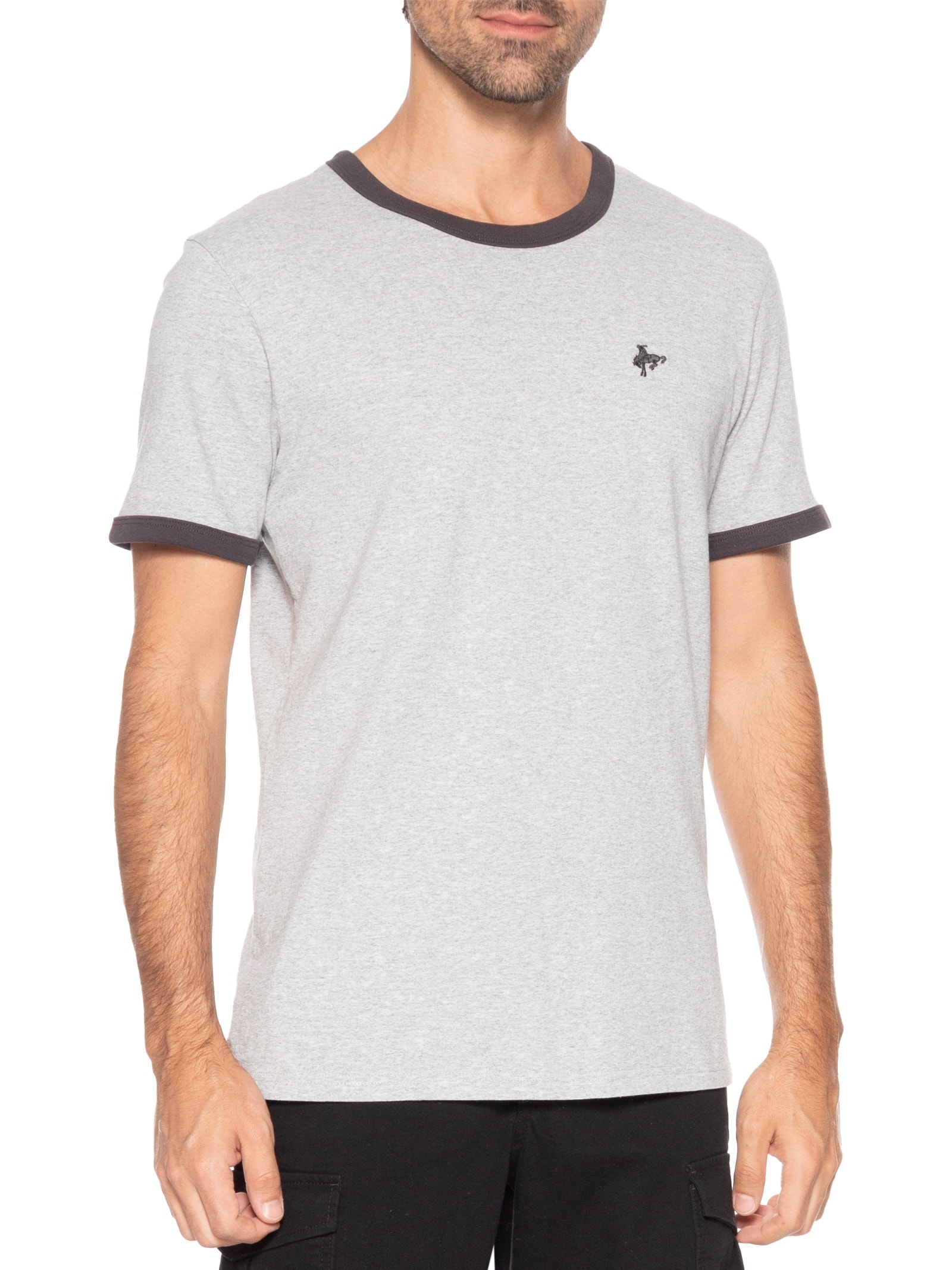 Camiseta Masculina Retro Embroidered Ringer Neck Cinza Levi's