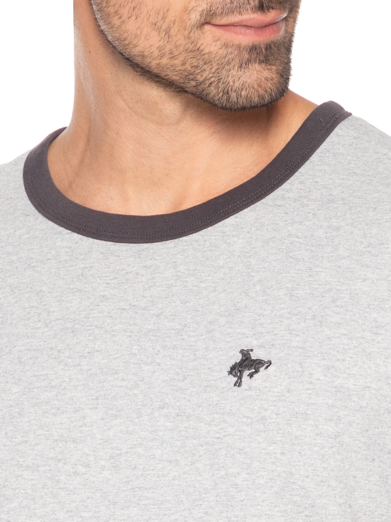 Camiseta Masculina Retro Embroidered Ringer Neck Cinza Levi's