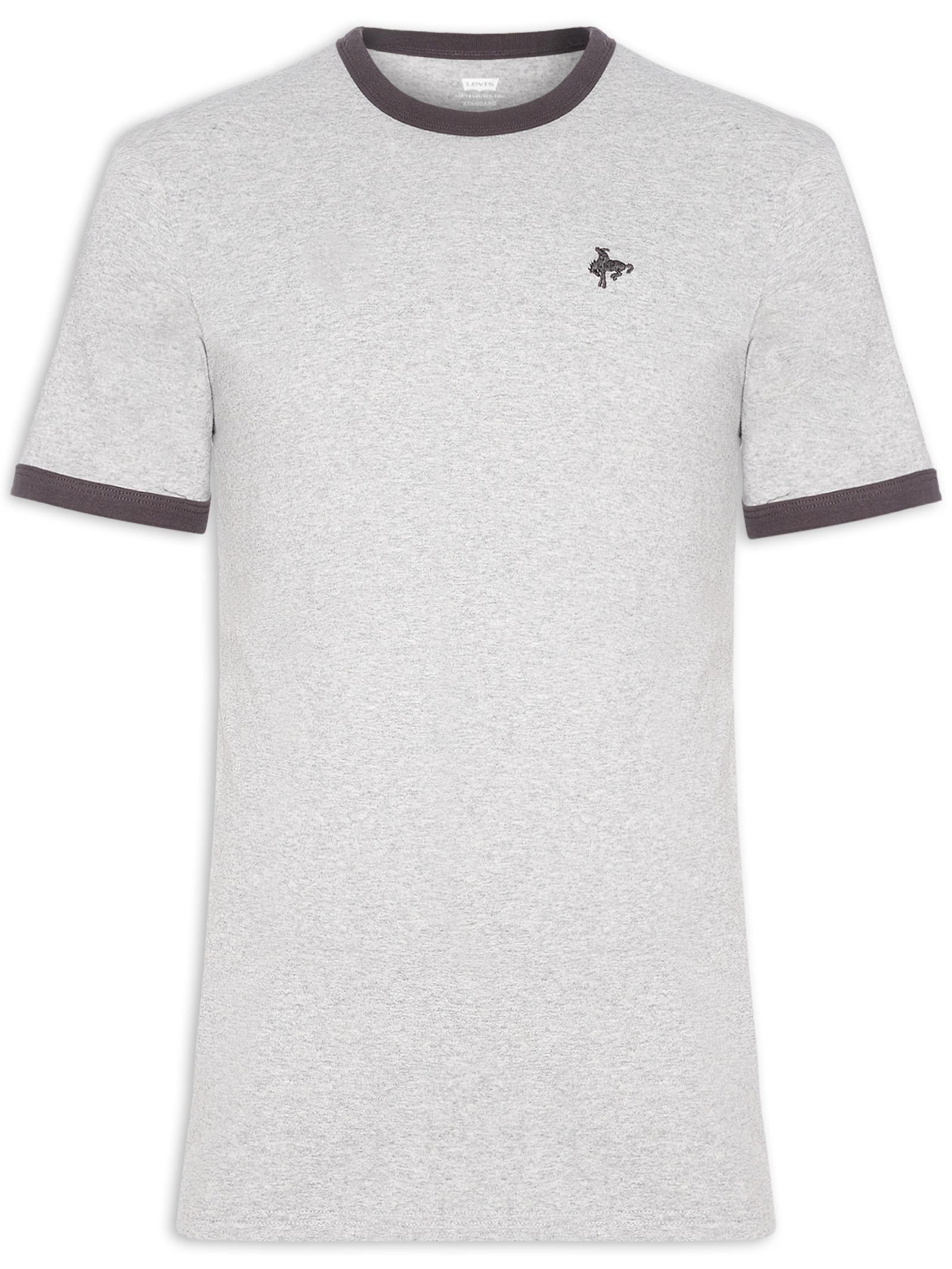 Camiseta Masculina Retro Embroidered Ringer Neck Cinza Levi's