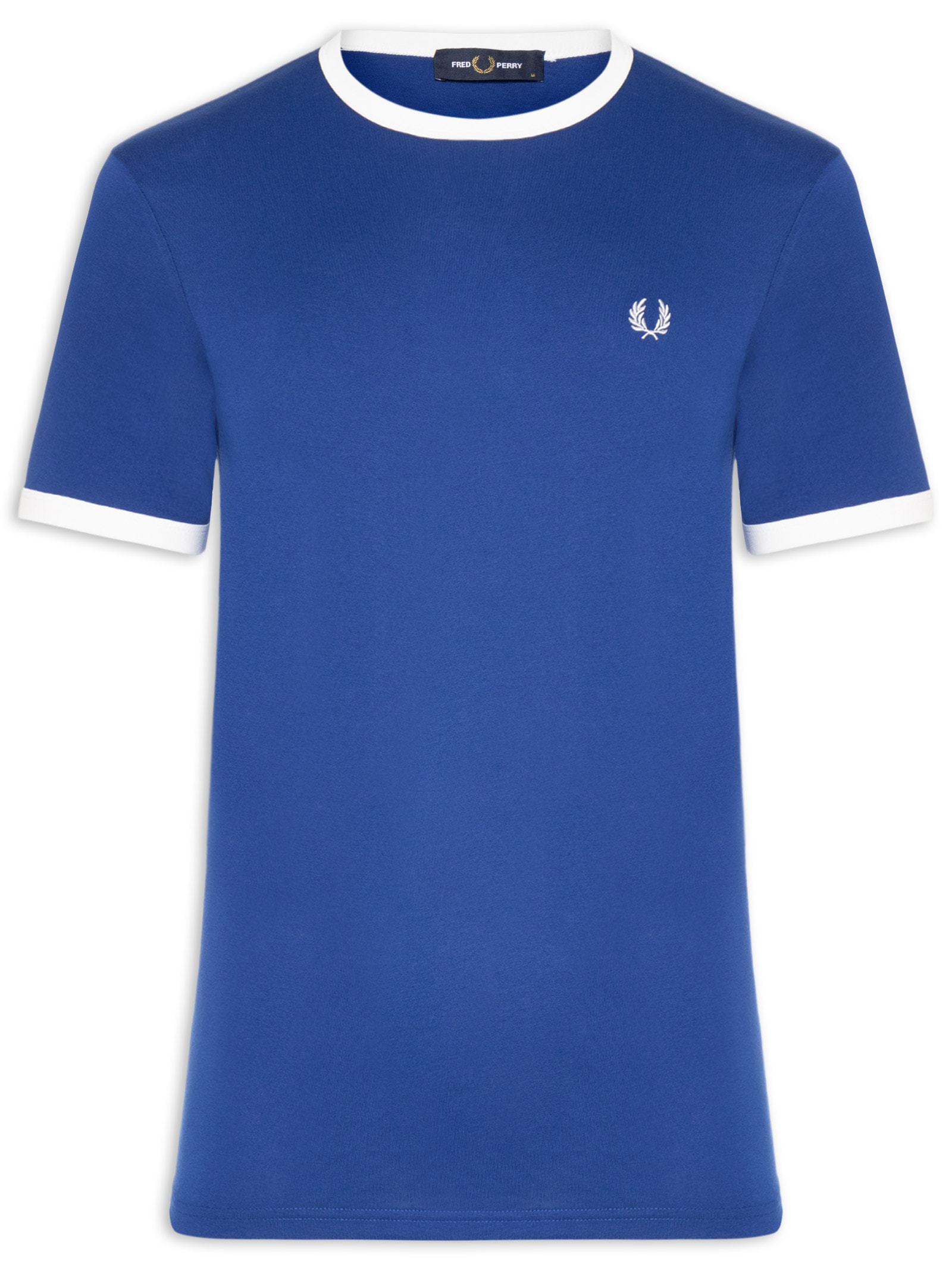 Camiseta Masculina Ringer Regular Fit Em Algodão Azul Fred Perry
