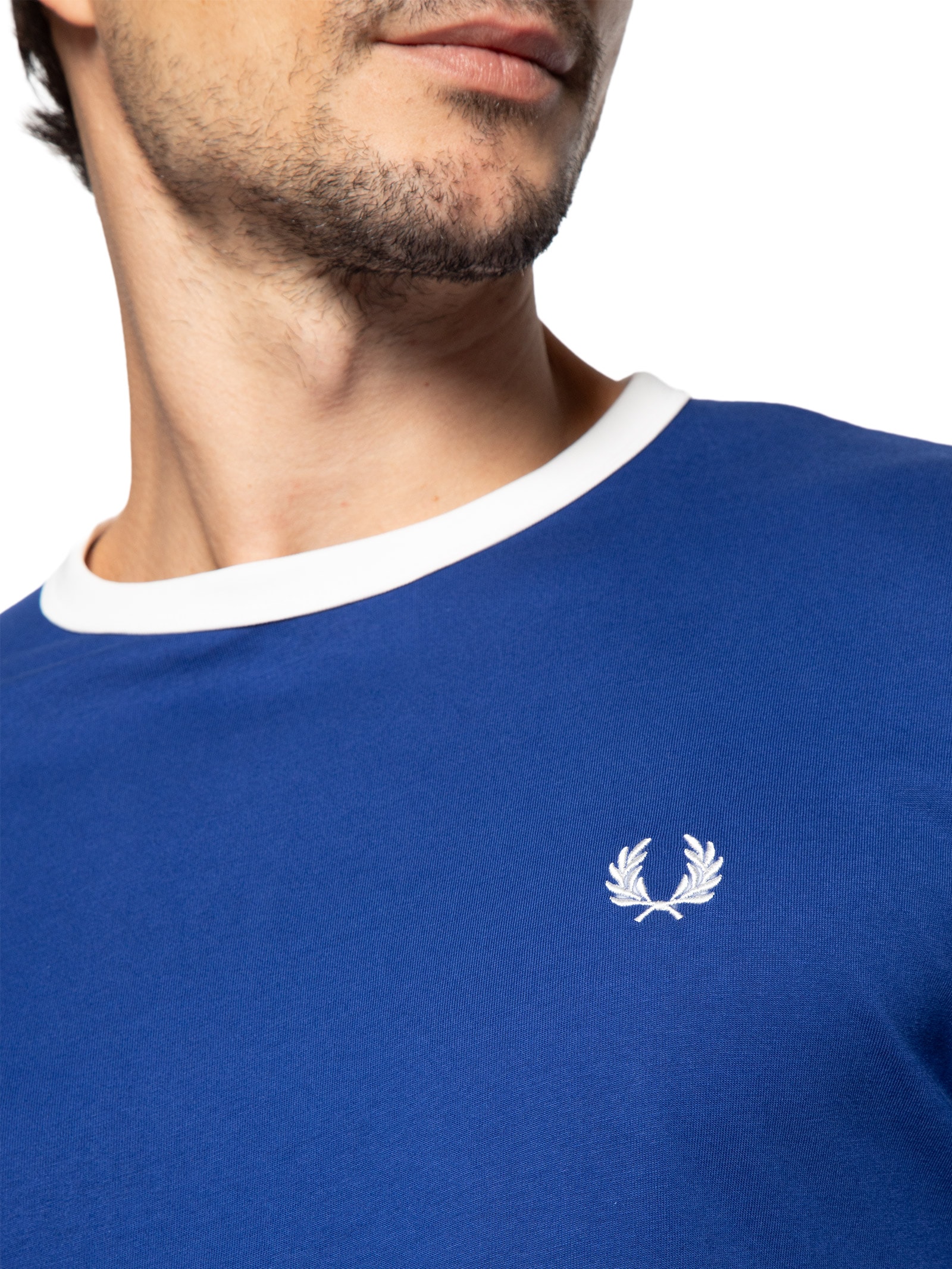 Camiseta Masculina Ringer Regular Fit Em Algodão Azul Fred Perry