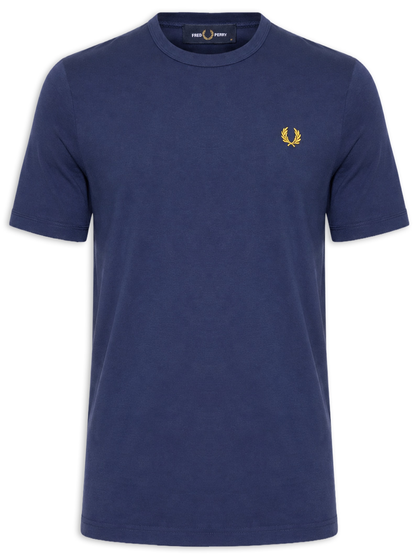 Camiseta Masculina Ringer Regular Fit Punhos E Gola Canelados Azul Fred Perry