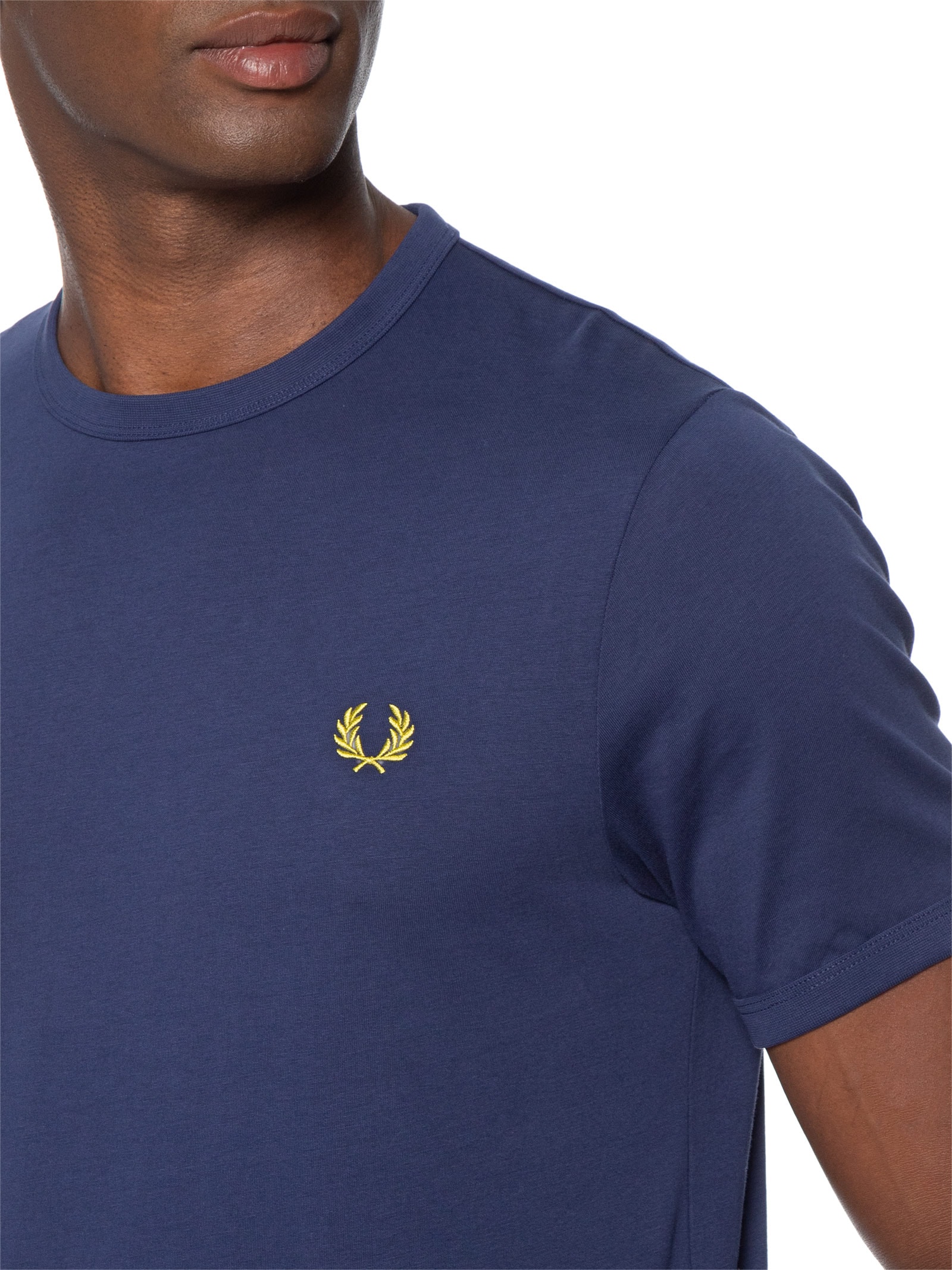 Camiseta Masculina Ringer Regular Fit Punhos E Gola Canelados Azul Fred Perry