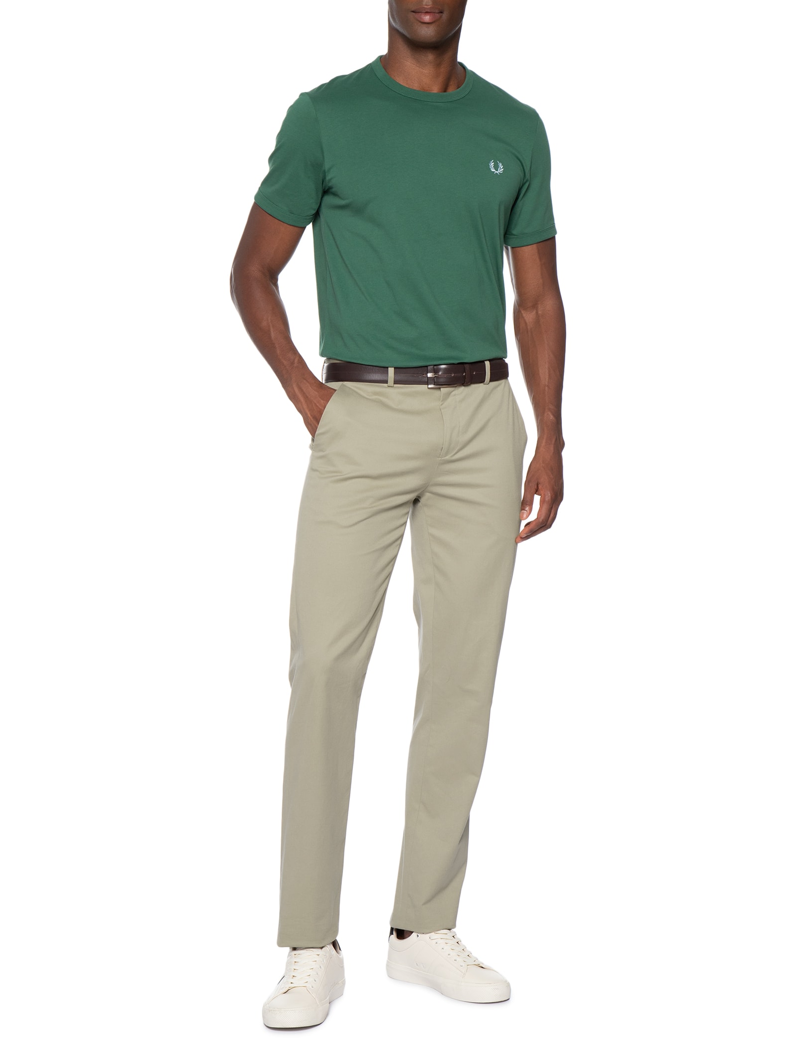 Camiseta Masculina Ringer Regular Fit Punhos E Gola Canelados Verde Fred Perry