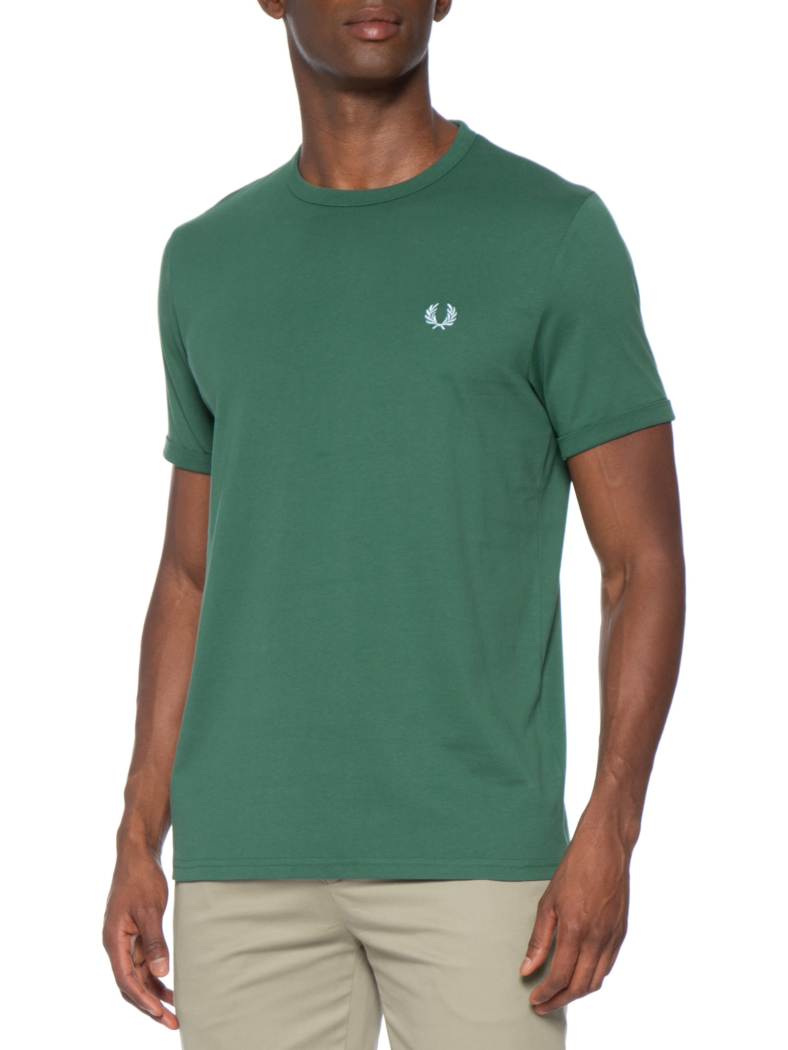 Camiseta Masculina Ringer Regular Fit Punhos E Gola Canelados Verde Fred Perry