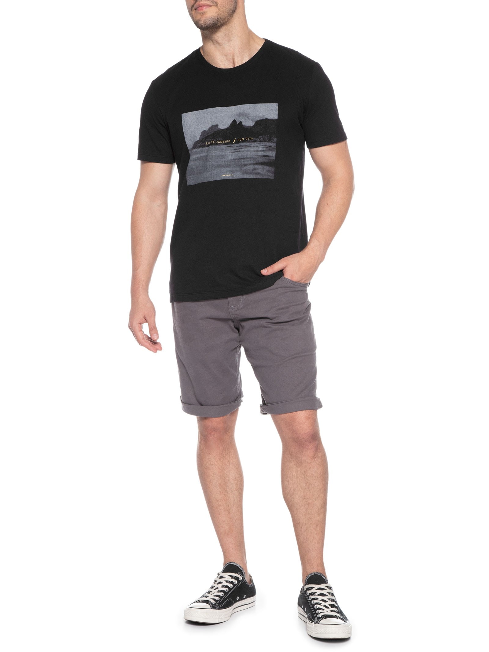 Camiseta Masculina Rio Photografic Preto Armadillo