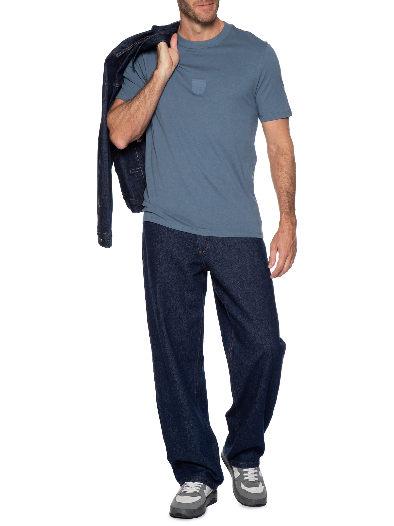 Camiseta Masculina Rubber Logo Crew Neck Azul Hugo