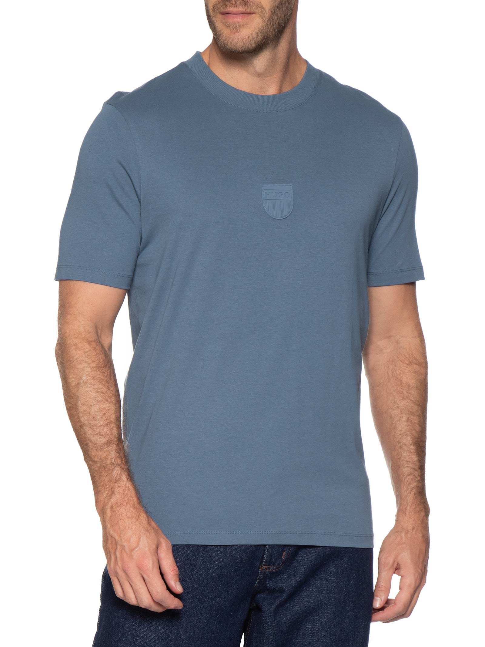 Camiseta Masculina Rubber Logo Crew Neck Azul Hugo