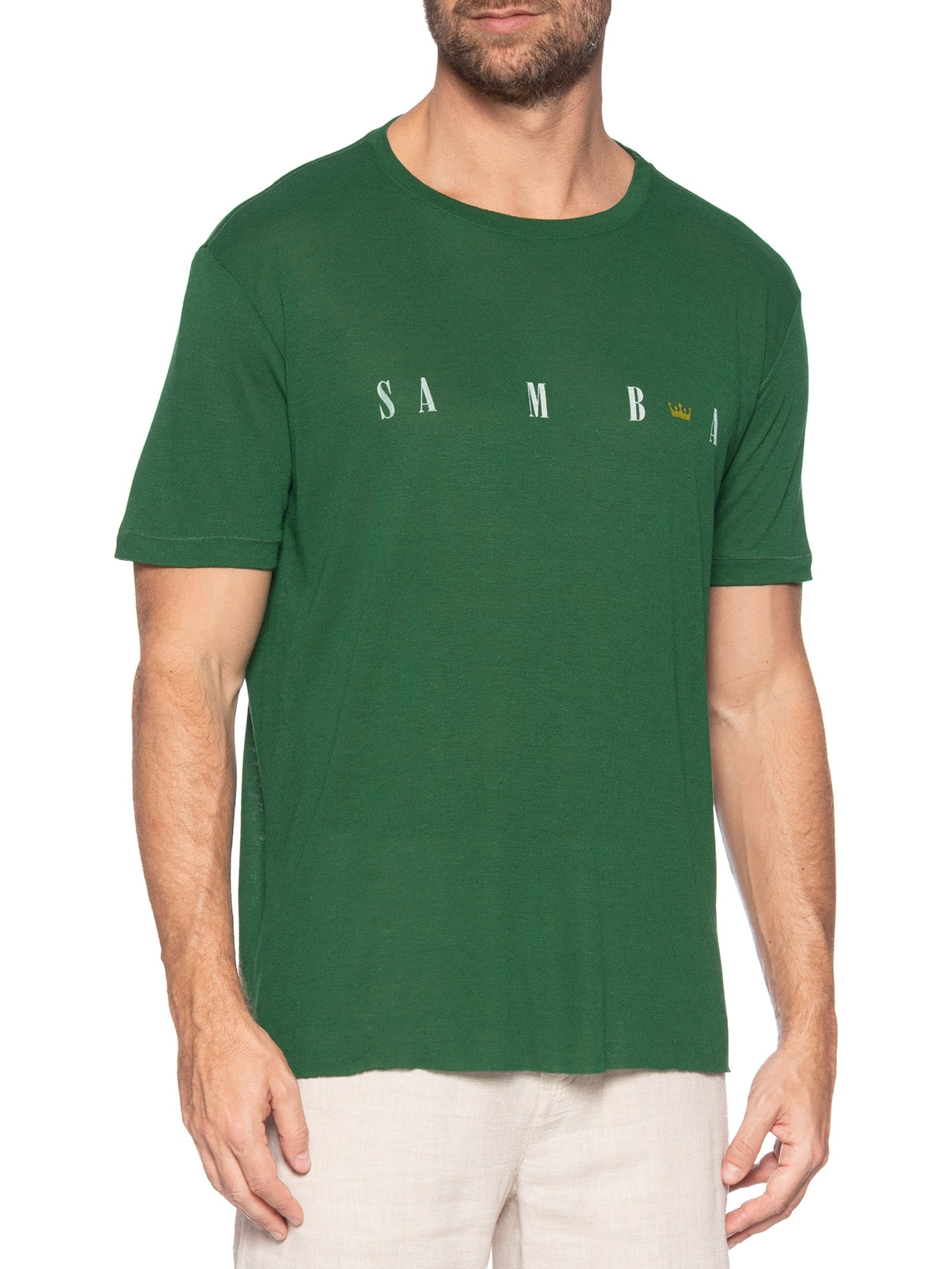 Camiseta Masculina Samba Coroa Light Linen Verde Osklen