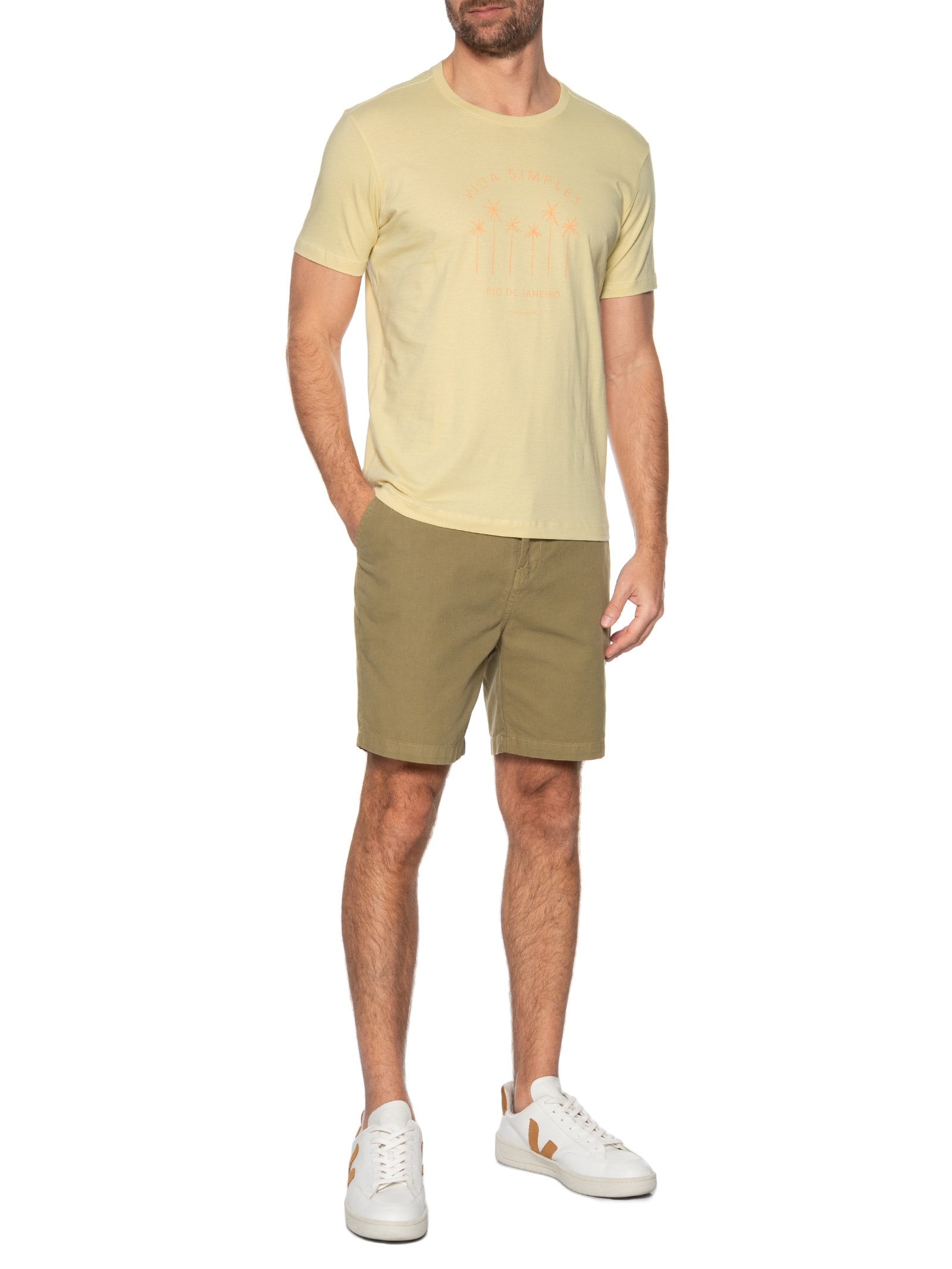 Camiseta Masculina Silk Vida Simples Amarelo Pineapple