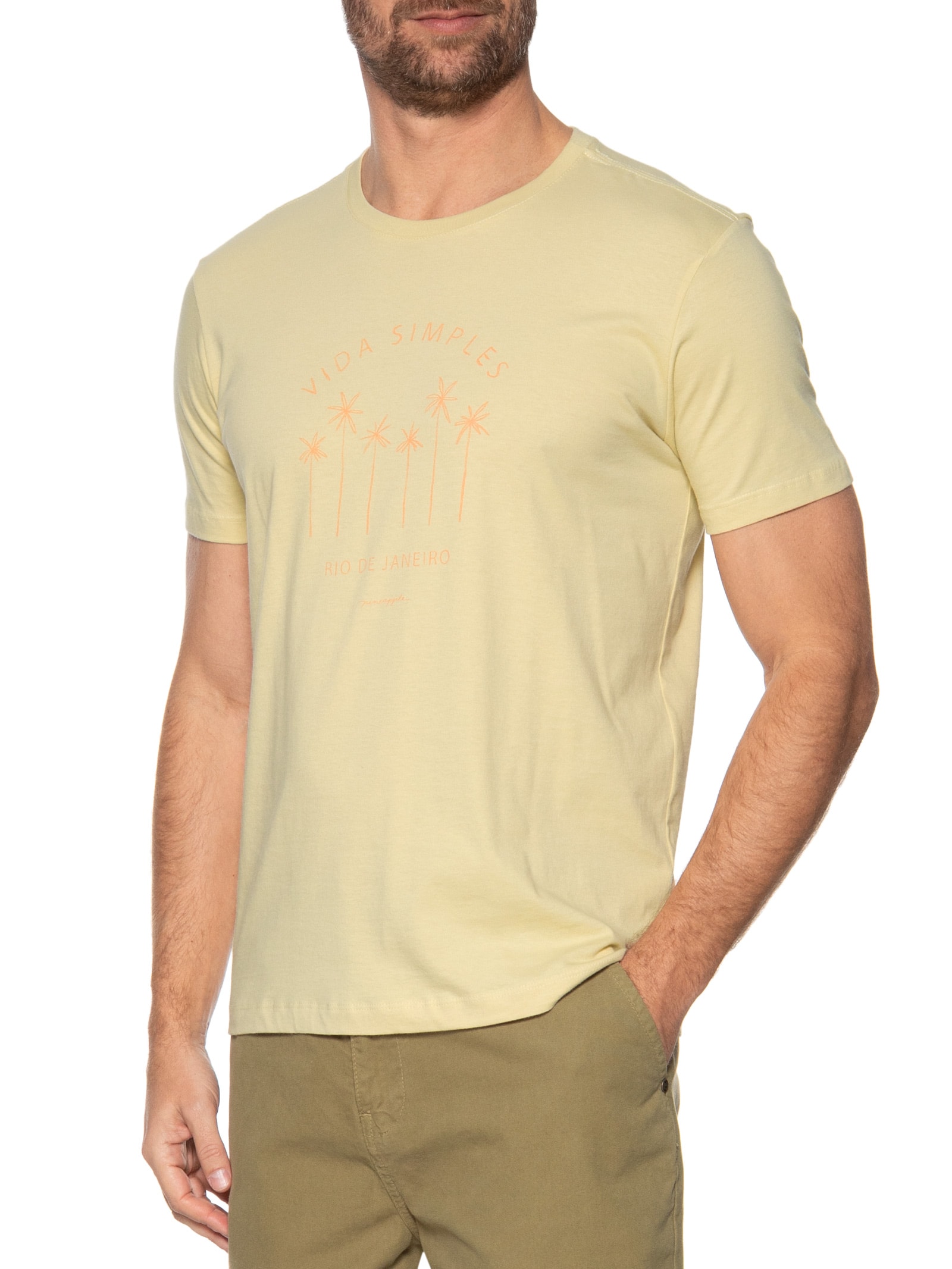 Camiseta Masculina Silk Vida Simples Amarelo Pineapple