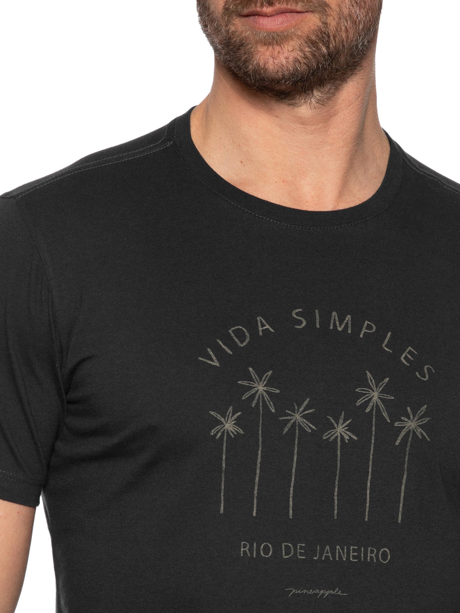 Camiseta Masculina Silk Vida Simples Preto Pineapple
