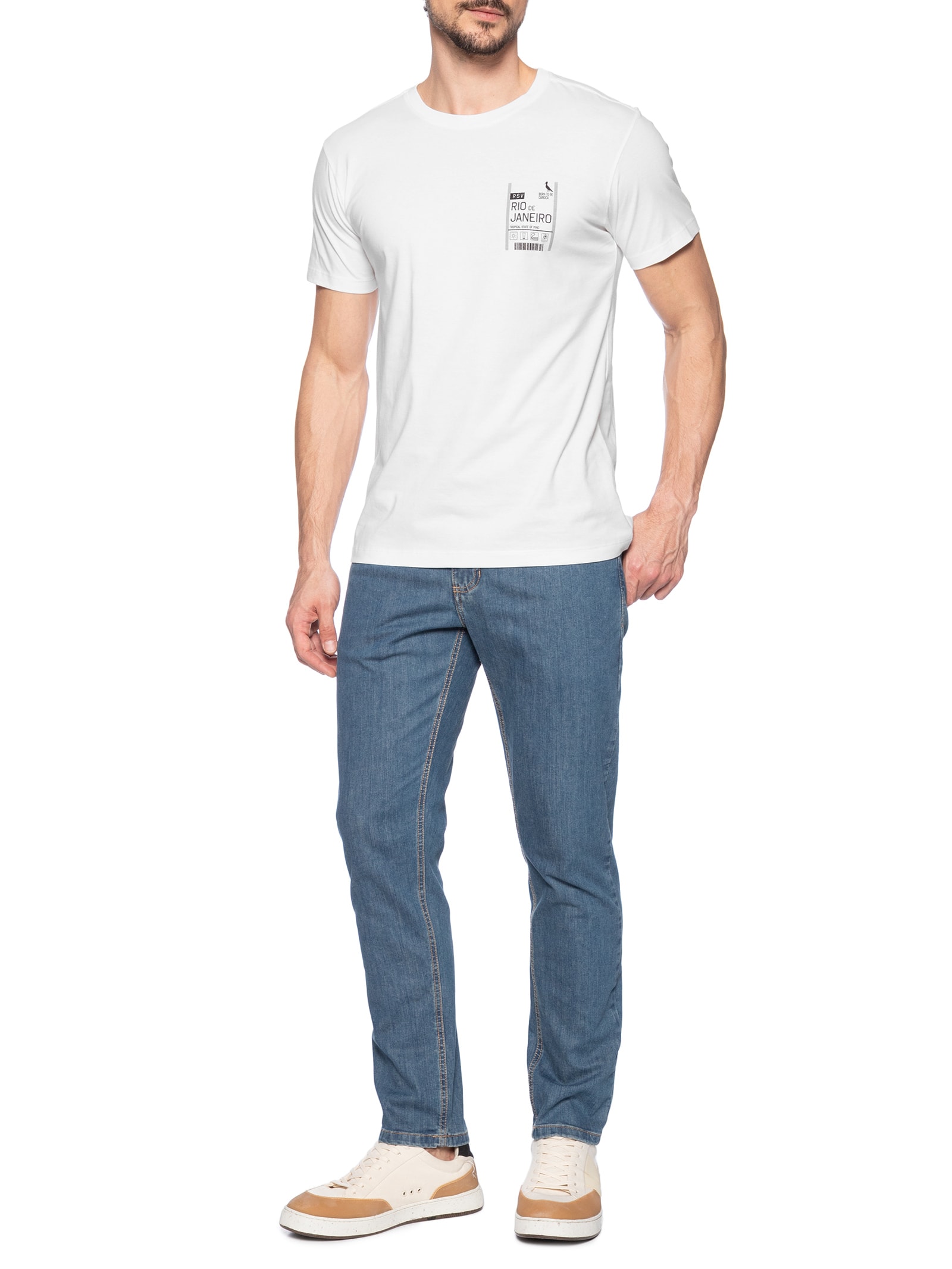 Camiseta Masculina Slim Born To Be Carioca Rj Branco   Reserva
