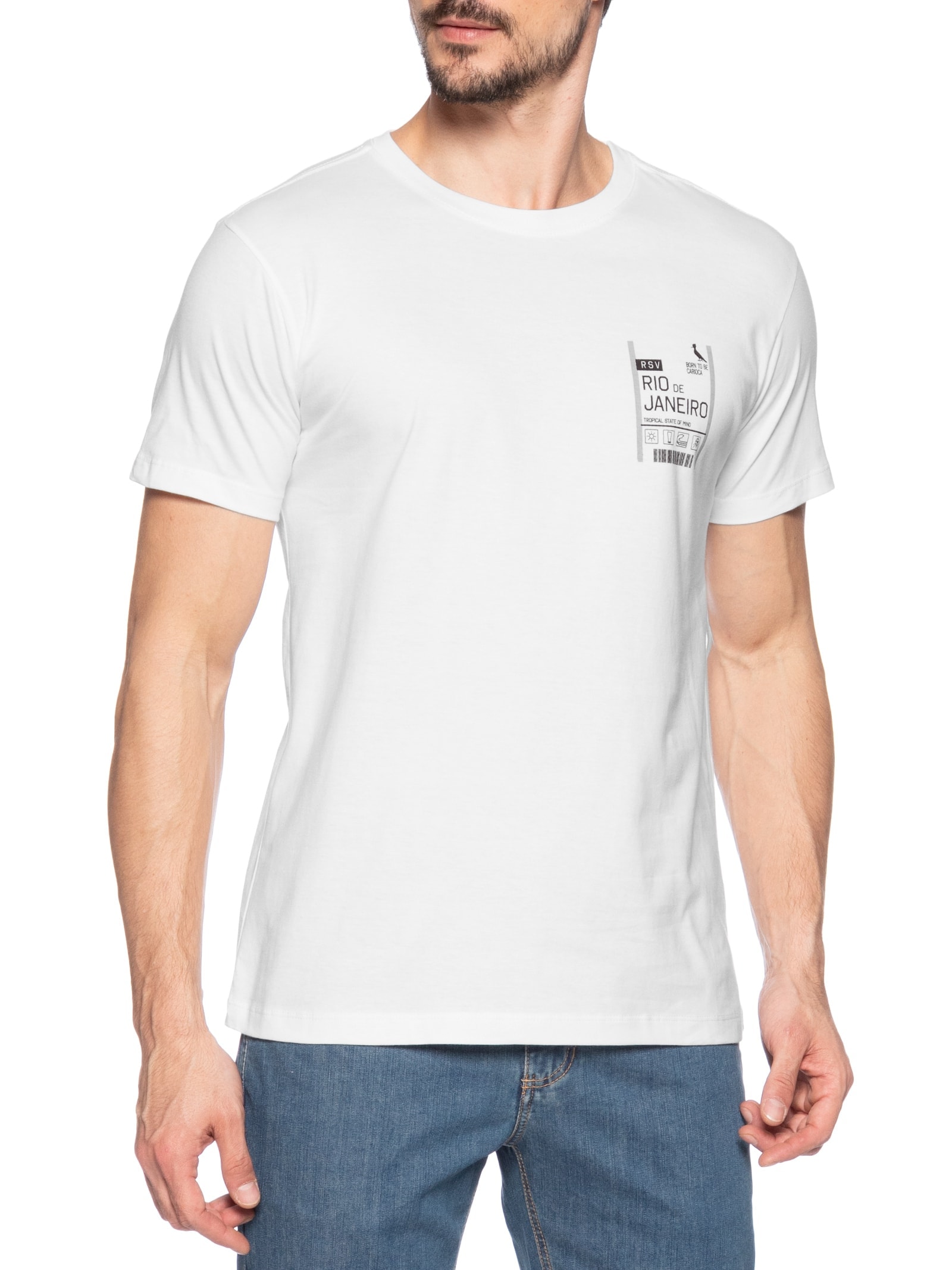 Camiseta Masculina Slim Born To Be Carioca Rj Branco   Reserva