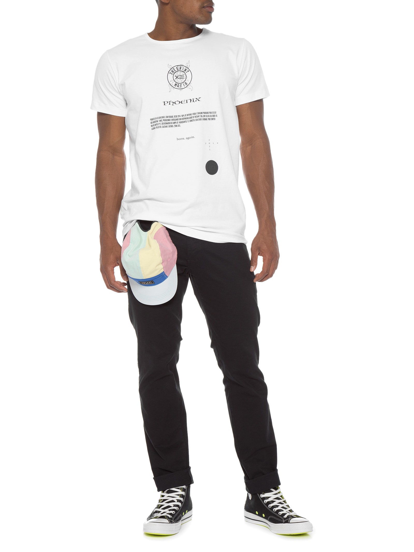 The Saint Mafia - Camiseta Masculina Slim - Branco