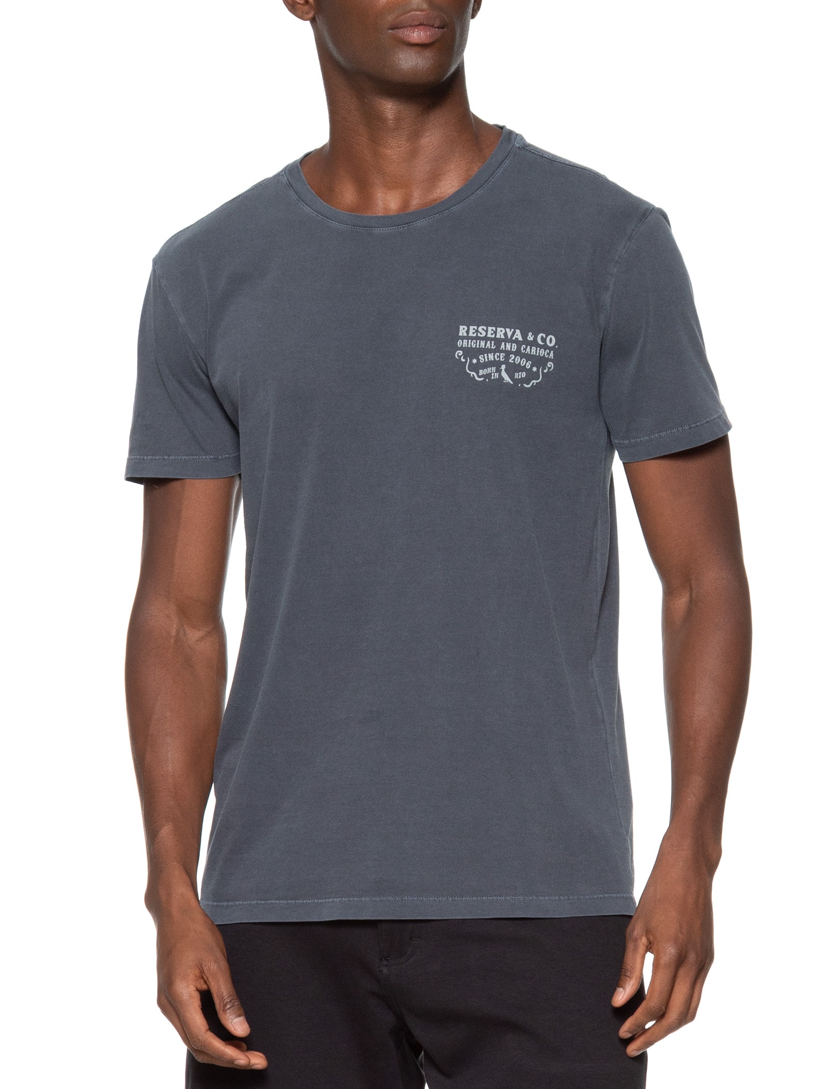 Camiseta Masculina Slim Estampa Placa Antiga Azul Reserva