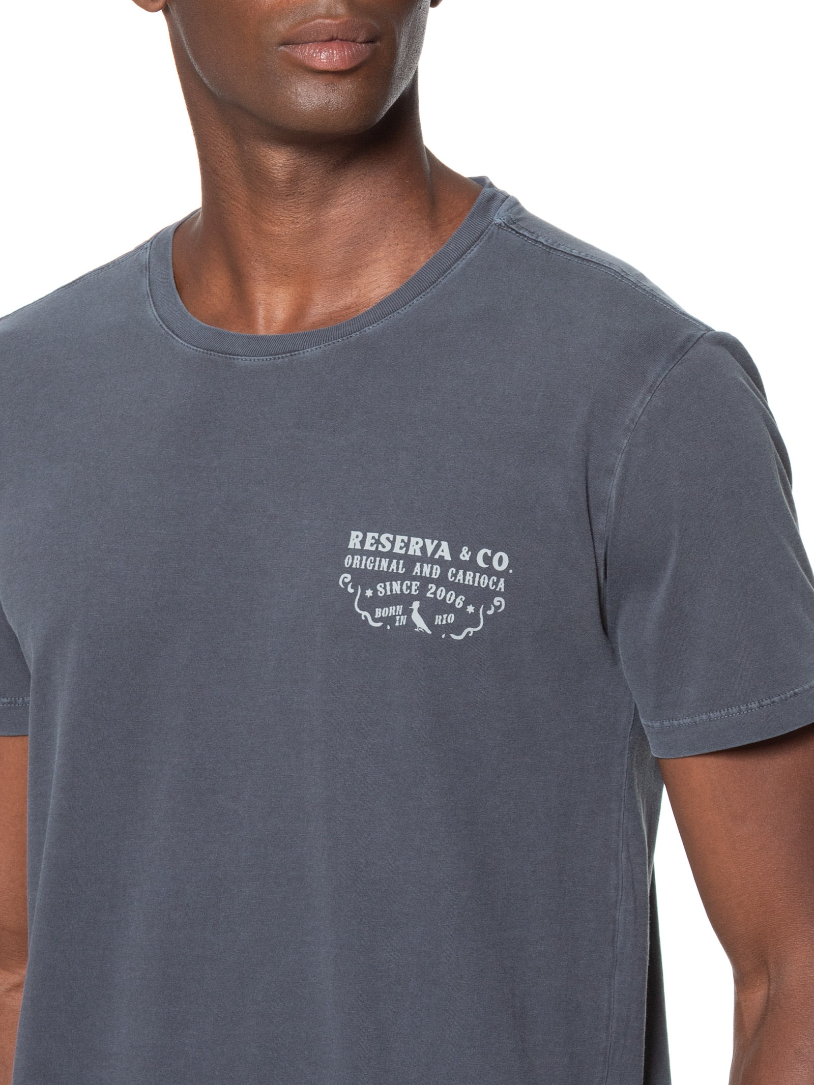 Camiseta Masculina Slim Estampa Placa Antiga Azul Reserva