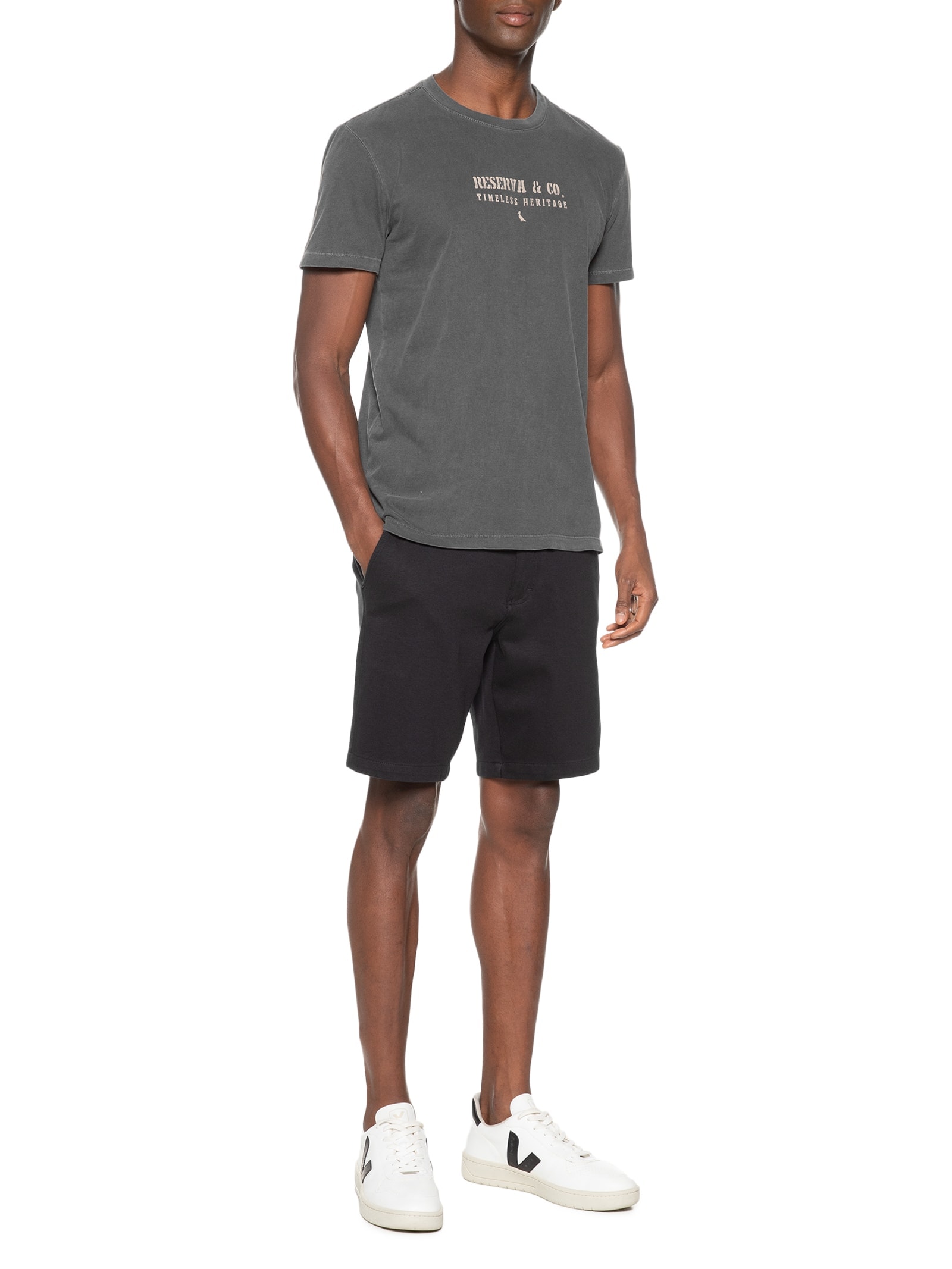 Camiseta Masculina Slim Estampada Cinza Reserva