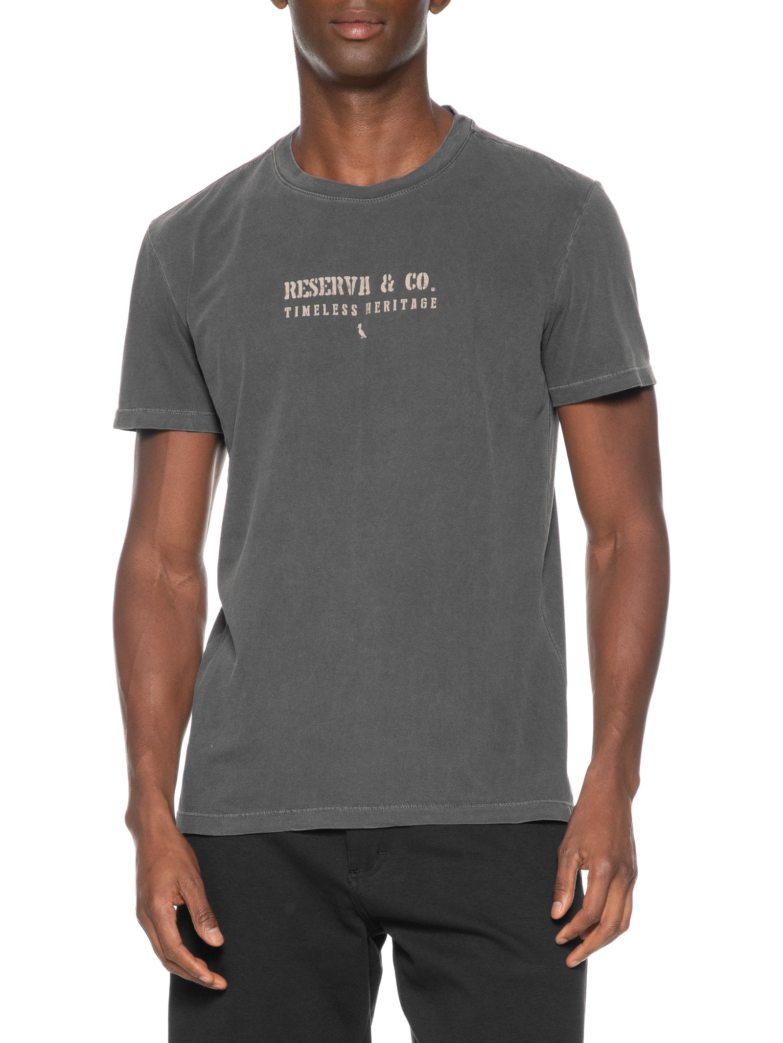 Camiseta Masculina Slim Estampada Cinza Reserva