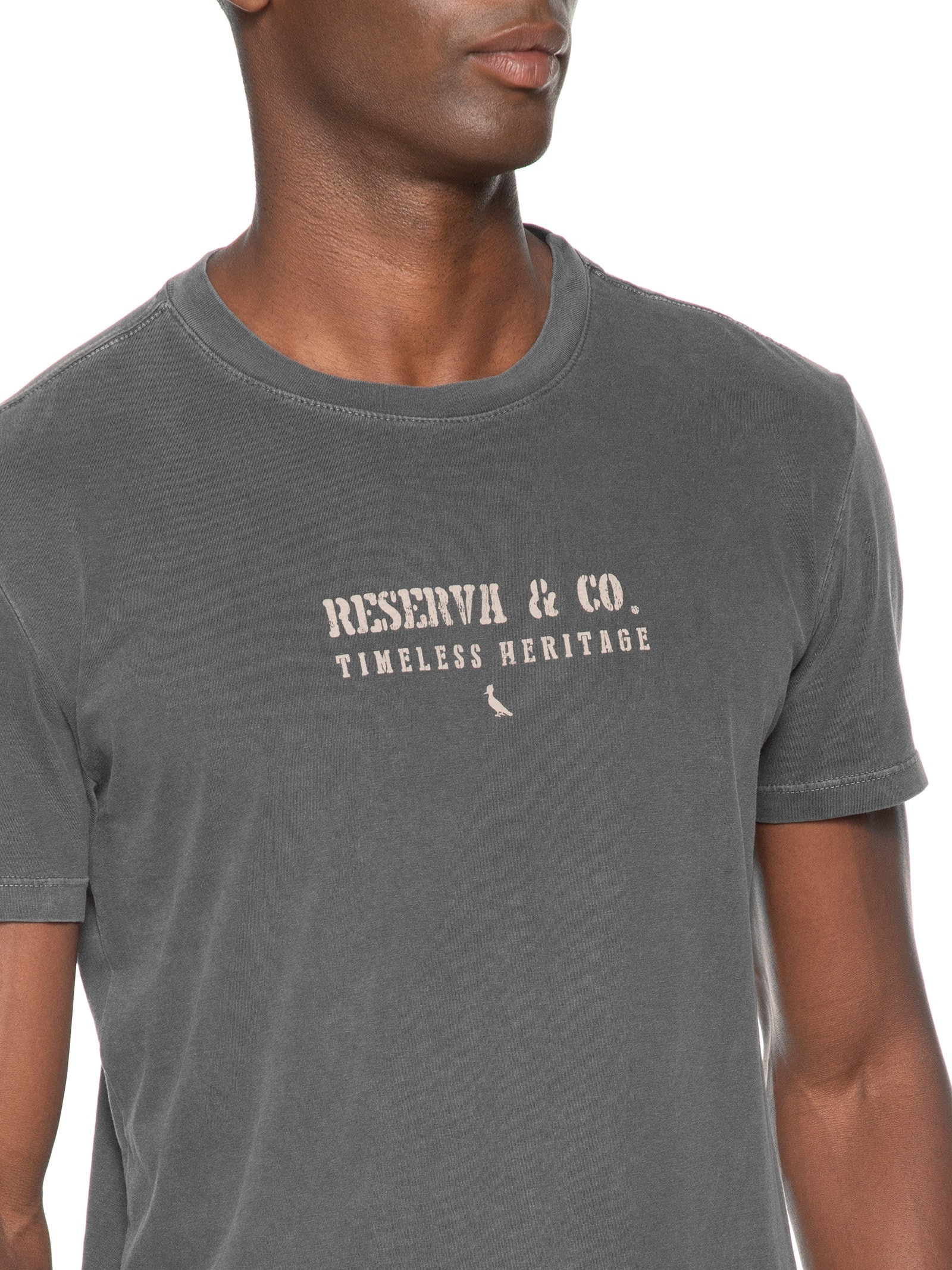 Camiseta Masculina Slim Estampada Cinza Reserva