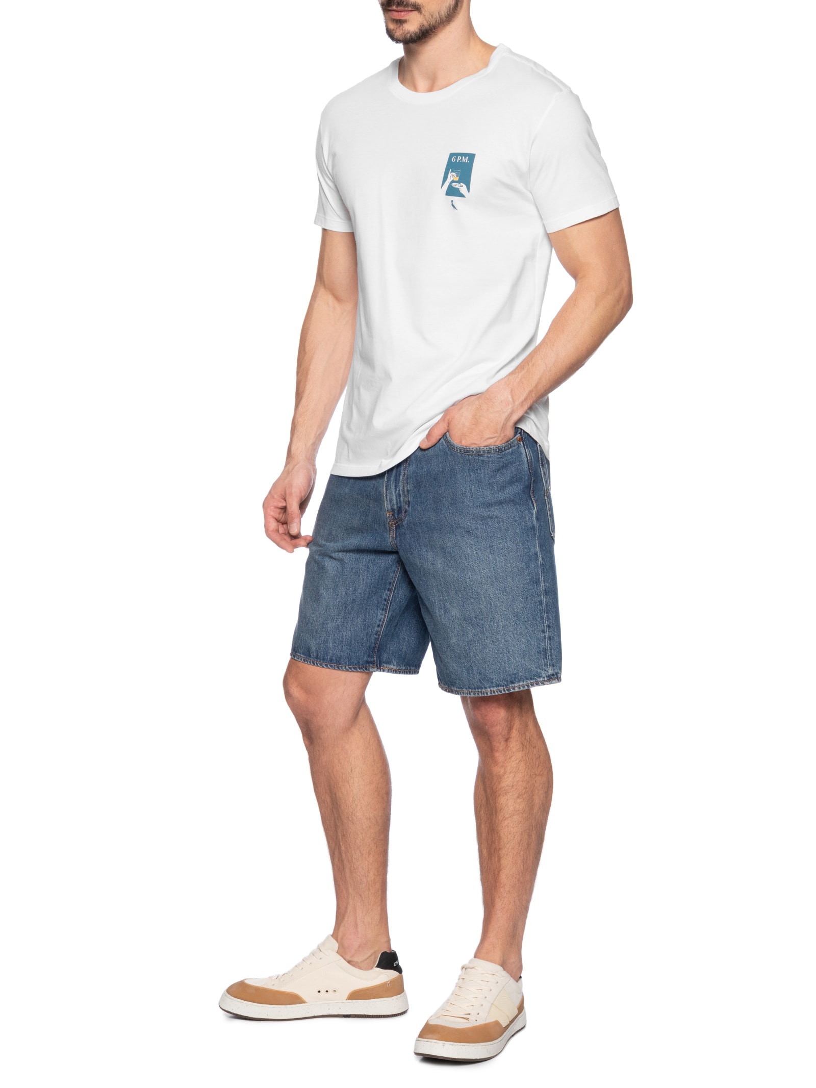 Camiseta Masculina Slim Estampada Copinho 6am Branco  Reserva