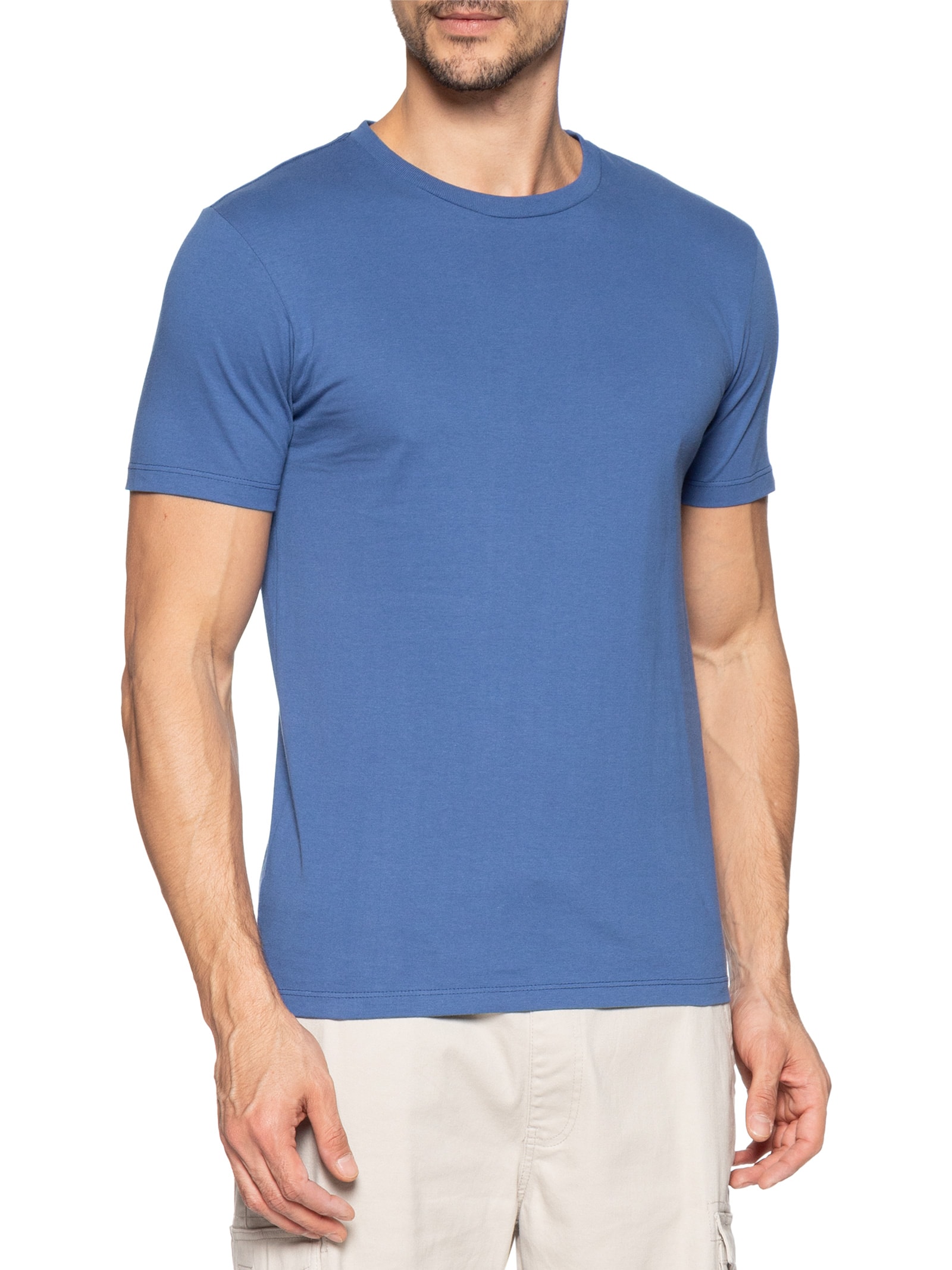Camiseta Masculina Slim Fit Com Punho E Etiqueta Tab Azul Levi's