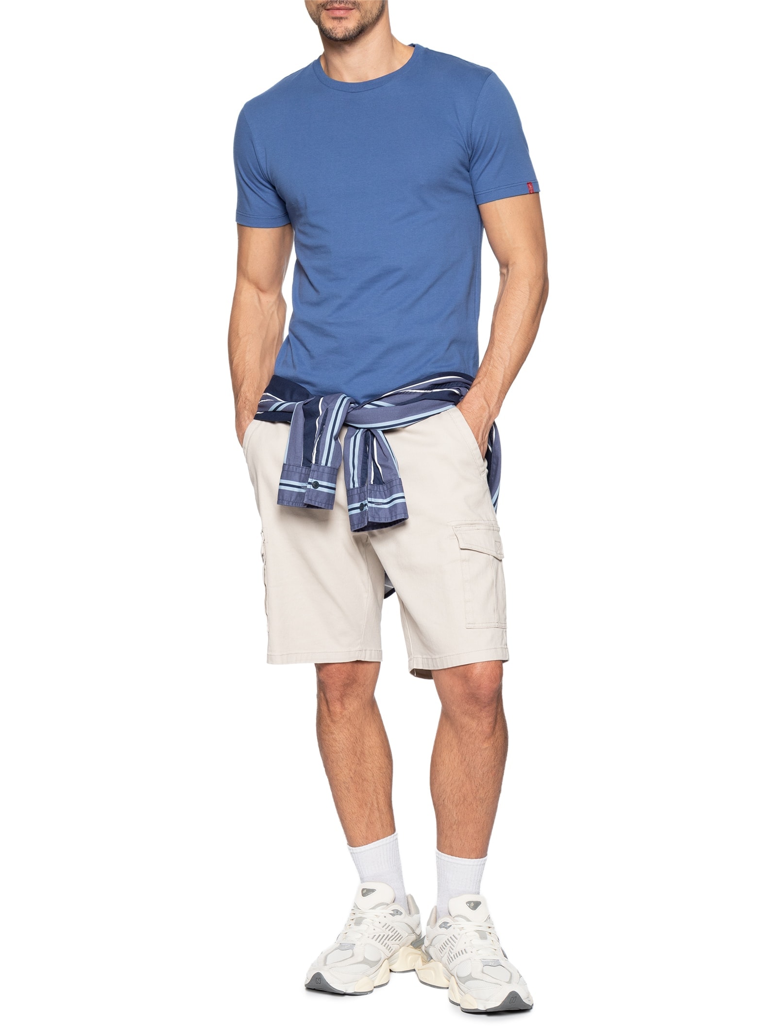 Camiseta Masculina Slim Fit Com Punho E Etiqueta Tab Azul Levi's