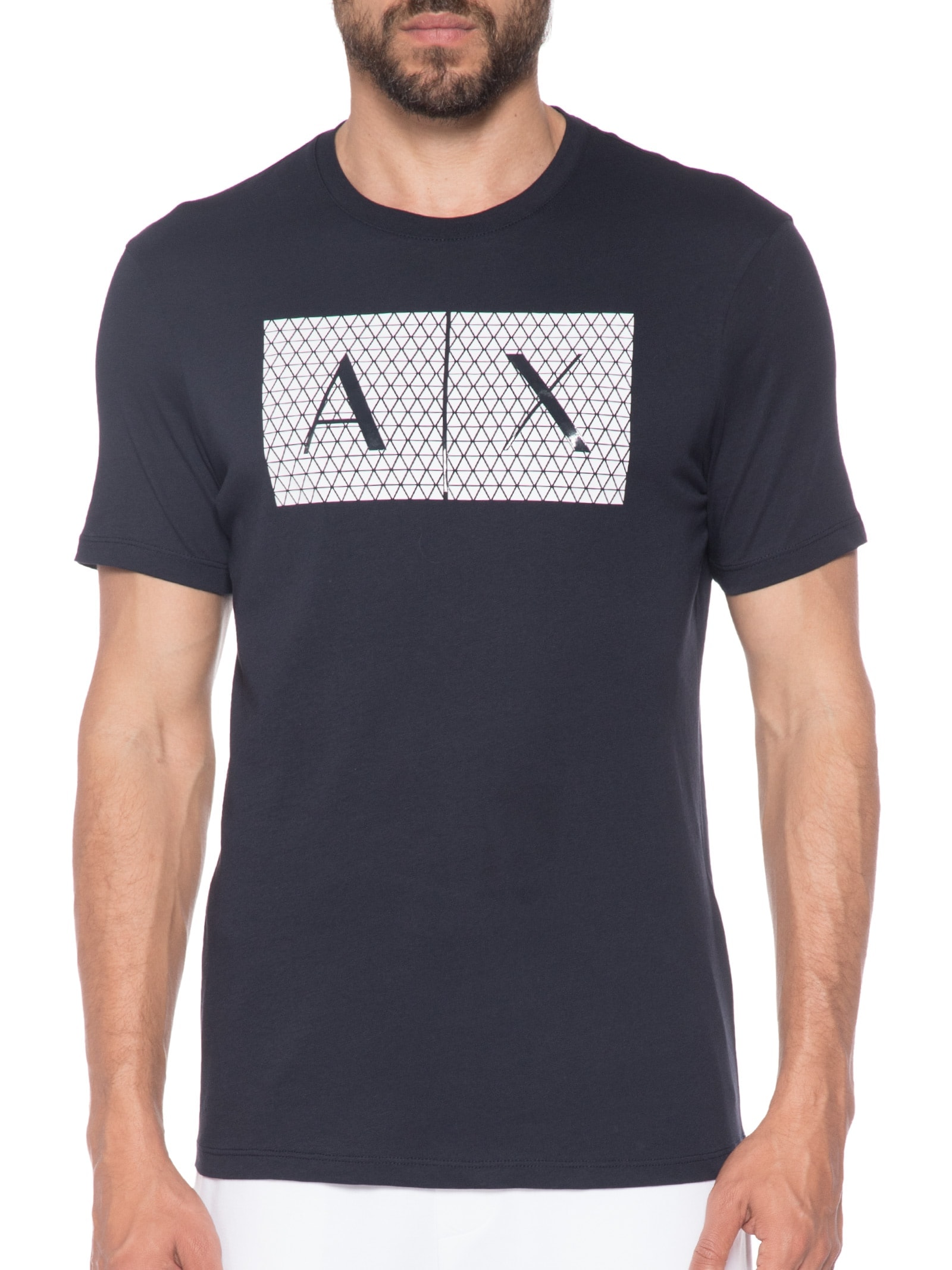 Camiseta Masculina Slim Fit Jersey Com Logo Texturizada Azul Armani Exchange