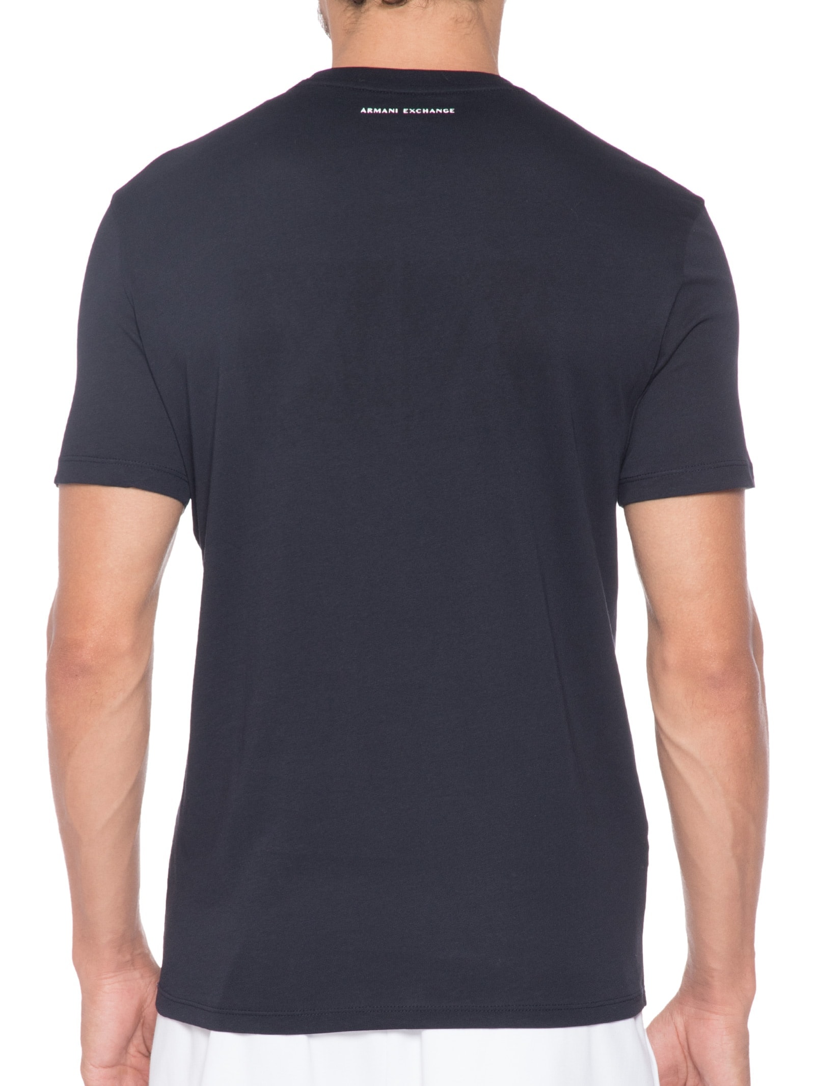 Camiseta Masculina Slim Fit Jersey Com Logo Texturizada Azul Armani Exchange