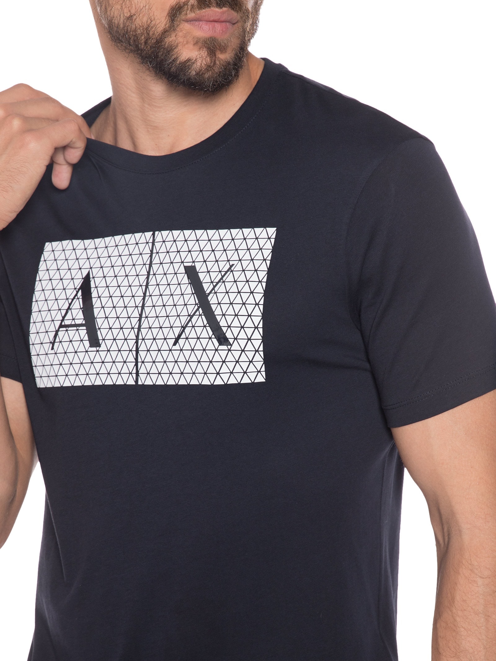 Camiseta Masculina Slim Fit Jersey Com Logo Texturizada Azul Armani Exchange