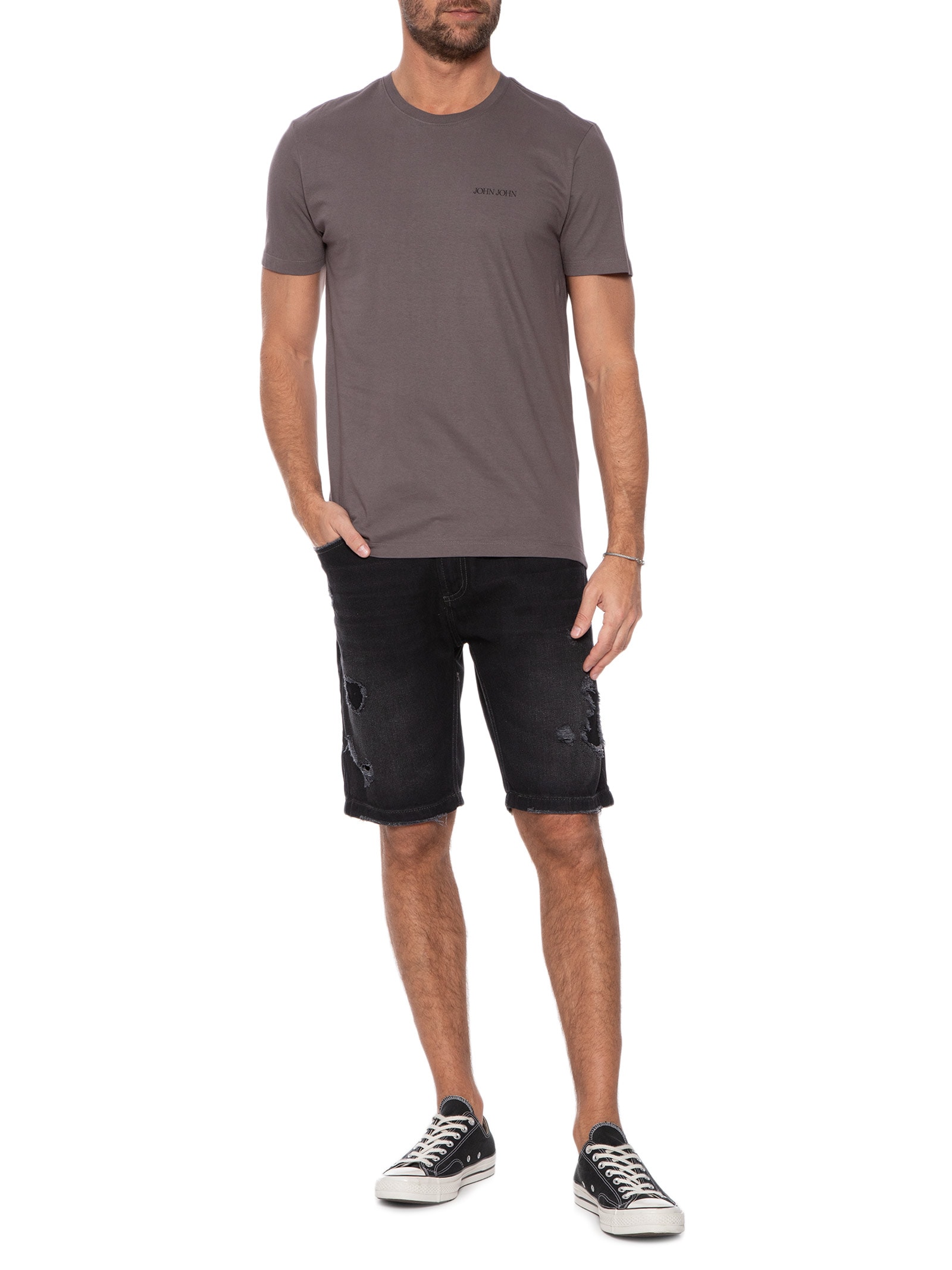 Camiseta Masculina Slim Pray Flowers Cinza John John