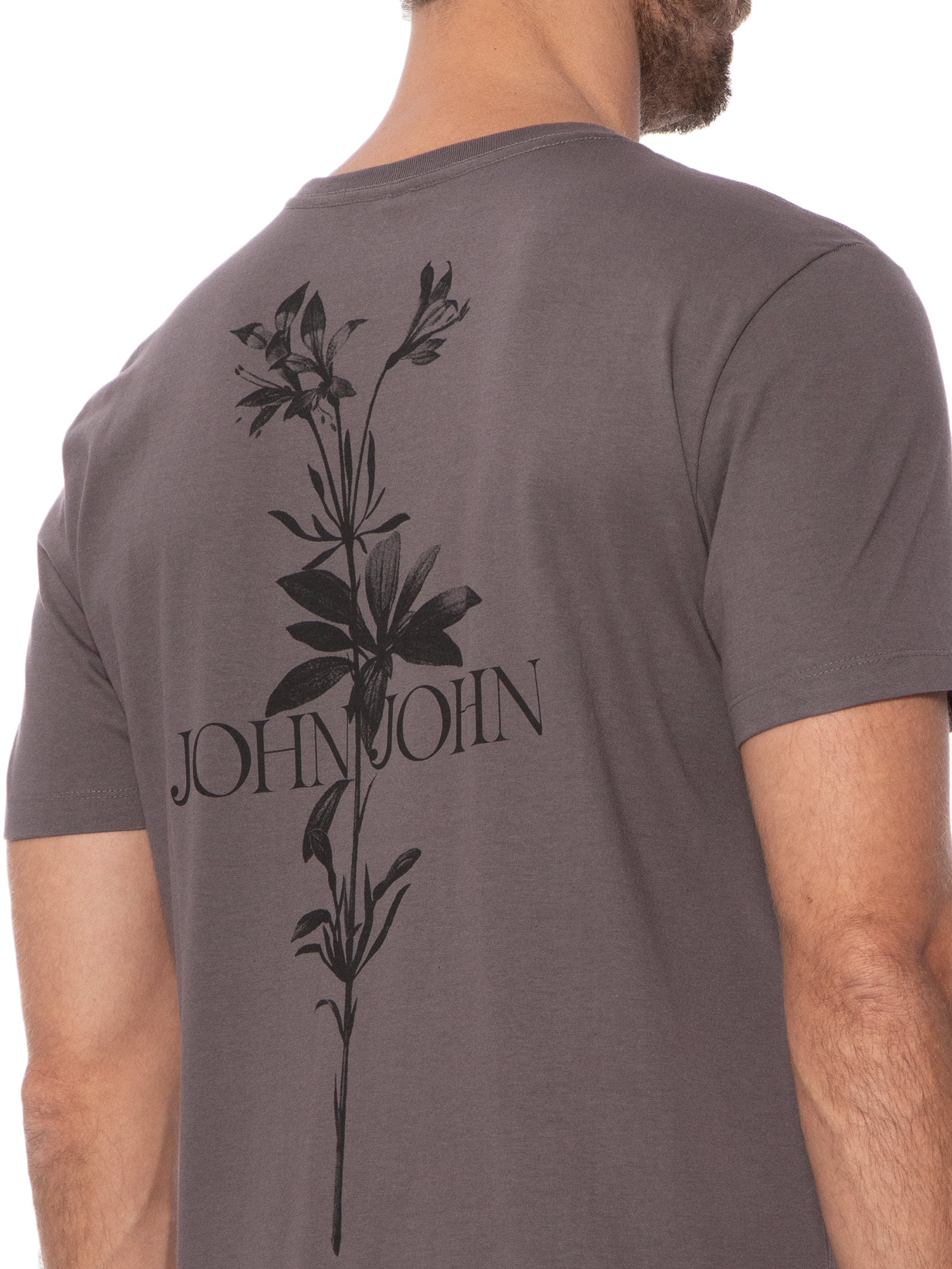 Camiseta Masculina Slim Pray Flowers Cinza John John