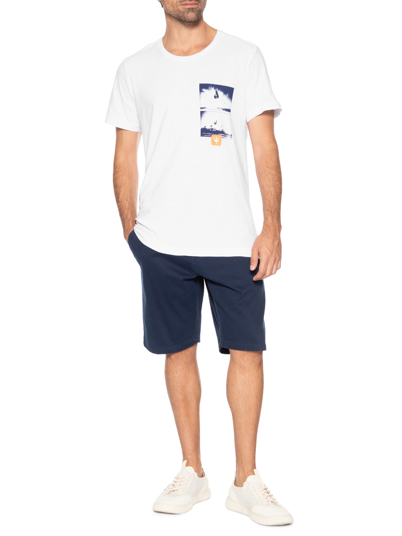Camiseta Masculina Slim Rough Kite Shots Manga Curta Branco Osklen