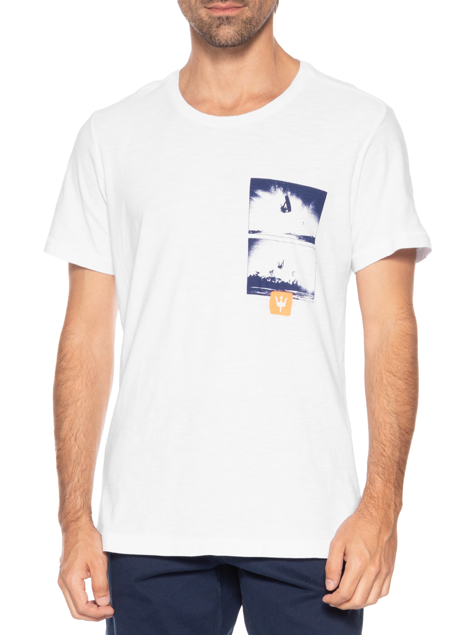 Camiseta Masculina Slim Rough Kite Shots Manga Curta Branco Osklen