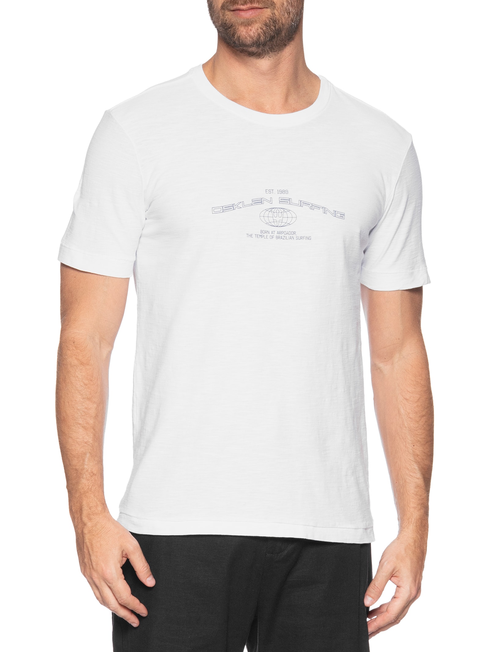 Camiseta Masculina Slim Rough Surfing Tag Full Manga Curta Branco Osklen