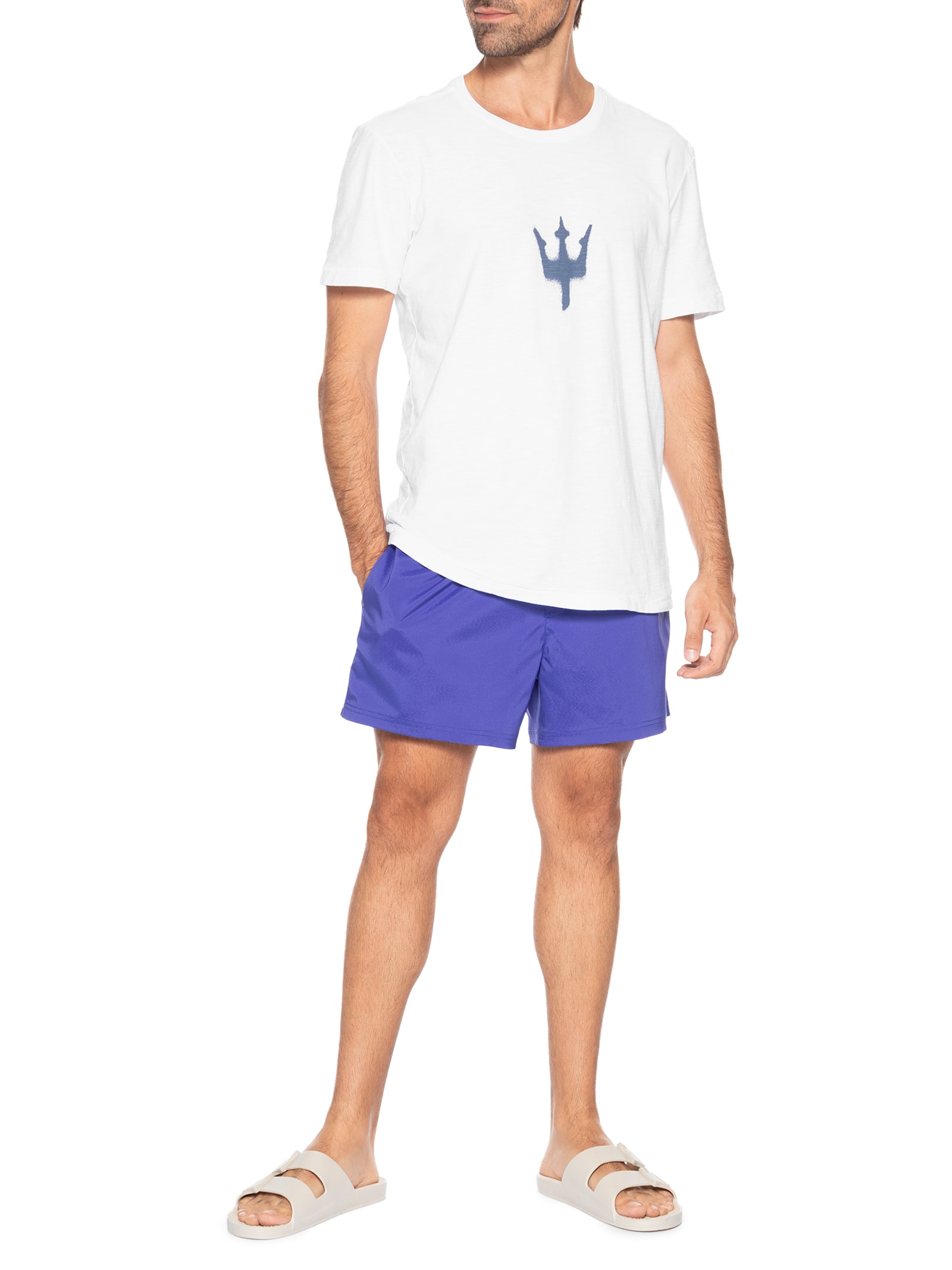 Camiseta Masculina Slim Rough Tridente Spray Manga Curta Branco Osklen