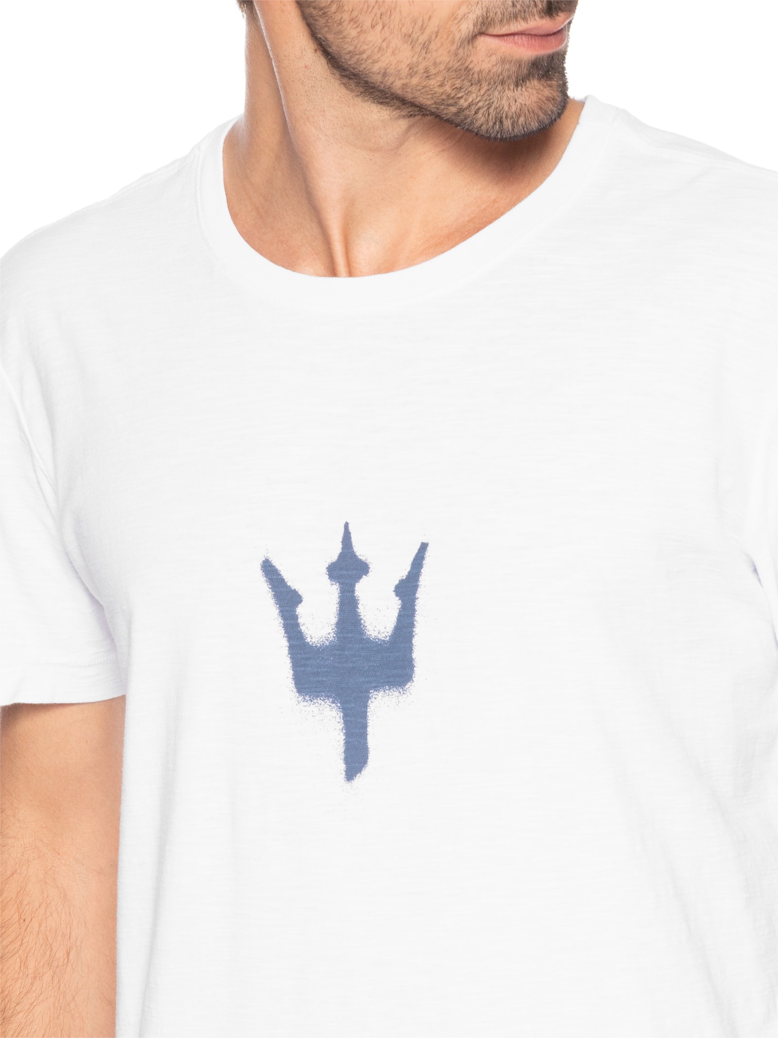 Camiseta Masculina Slim Rough Tridente Spray Manga Curta Branco Osklen