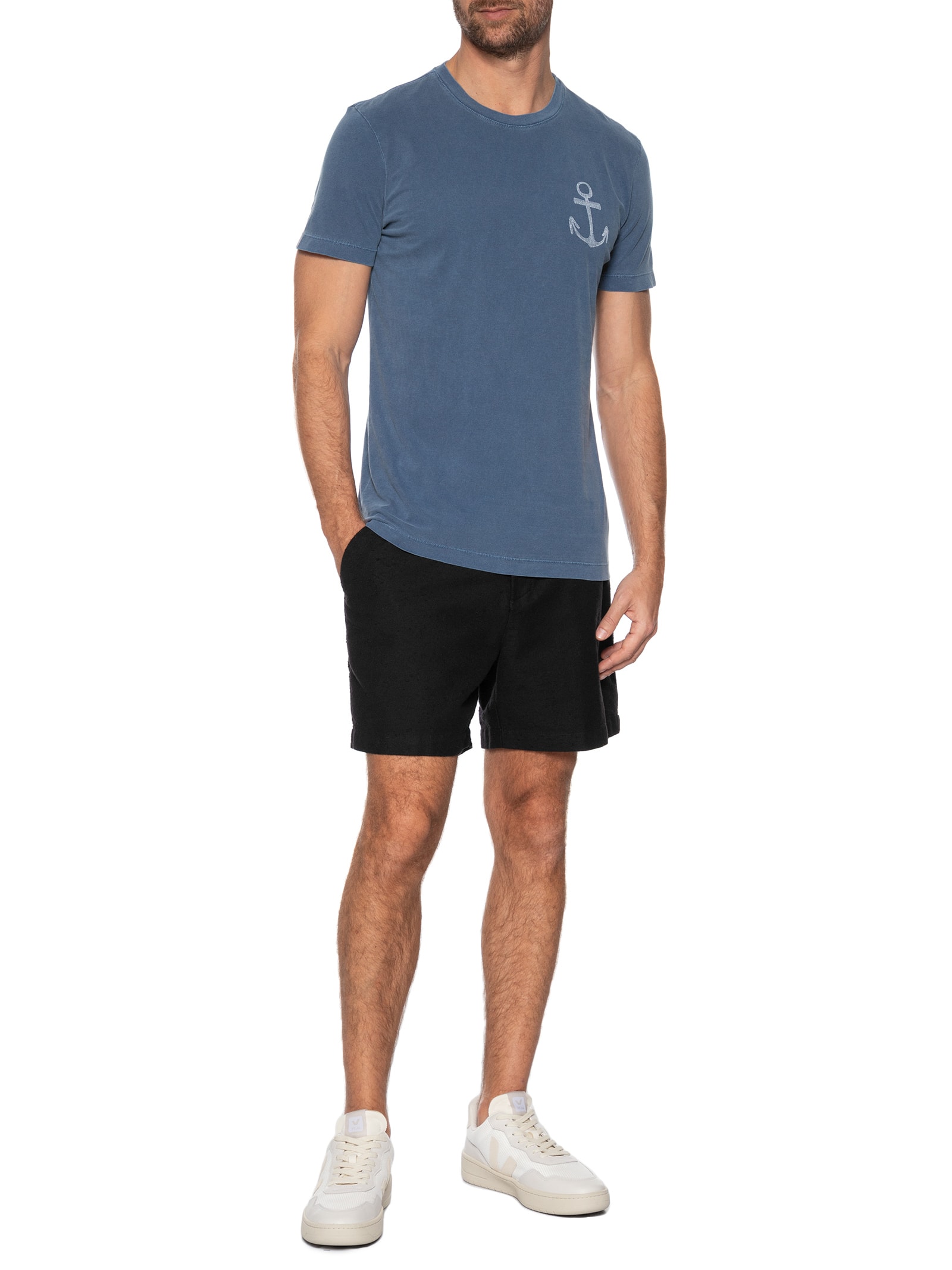 Camiseta Masculina Slim Stone Âncora Manga Curta Azul Osklen