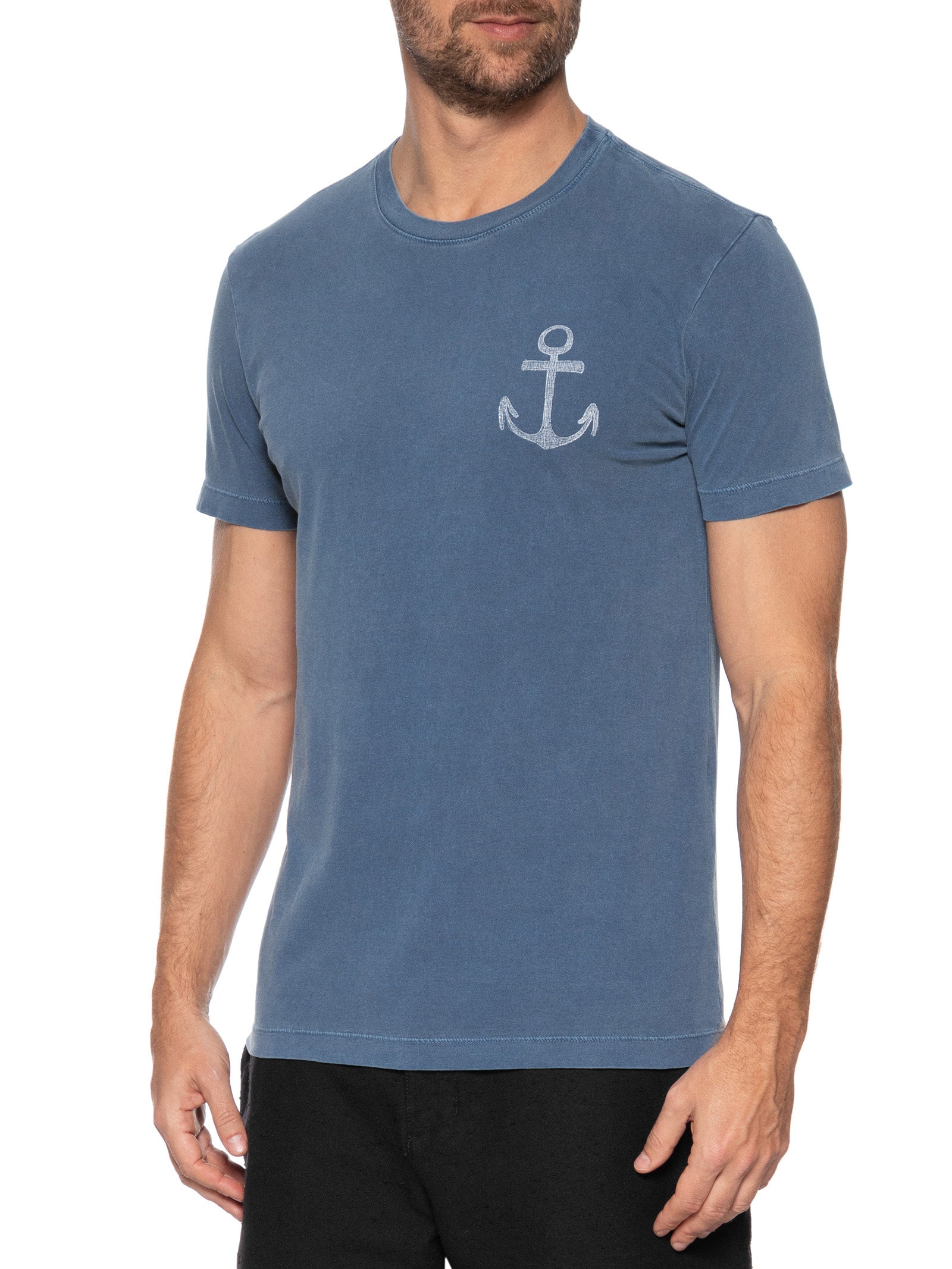 Camiseta Masculina Slim Stone Âncora Manga Curta Azul Osklen