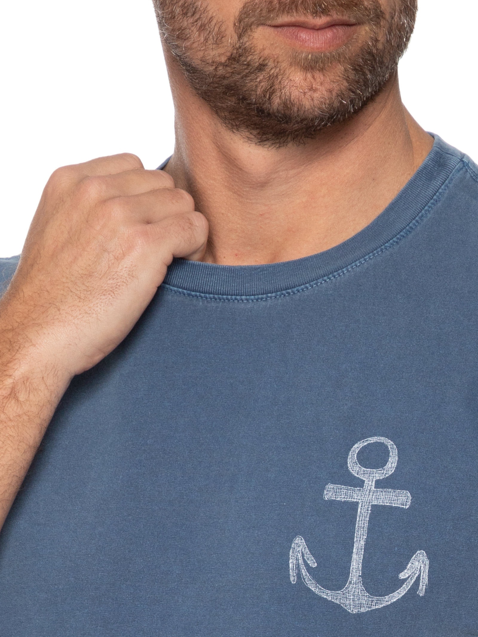 Camiseta Masculina Slim Stone Âncora Manga Curta Azul Osklen